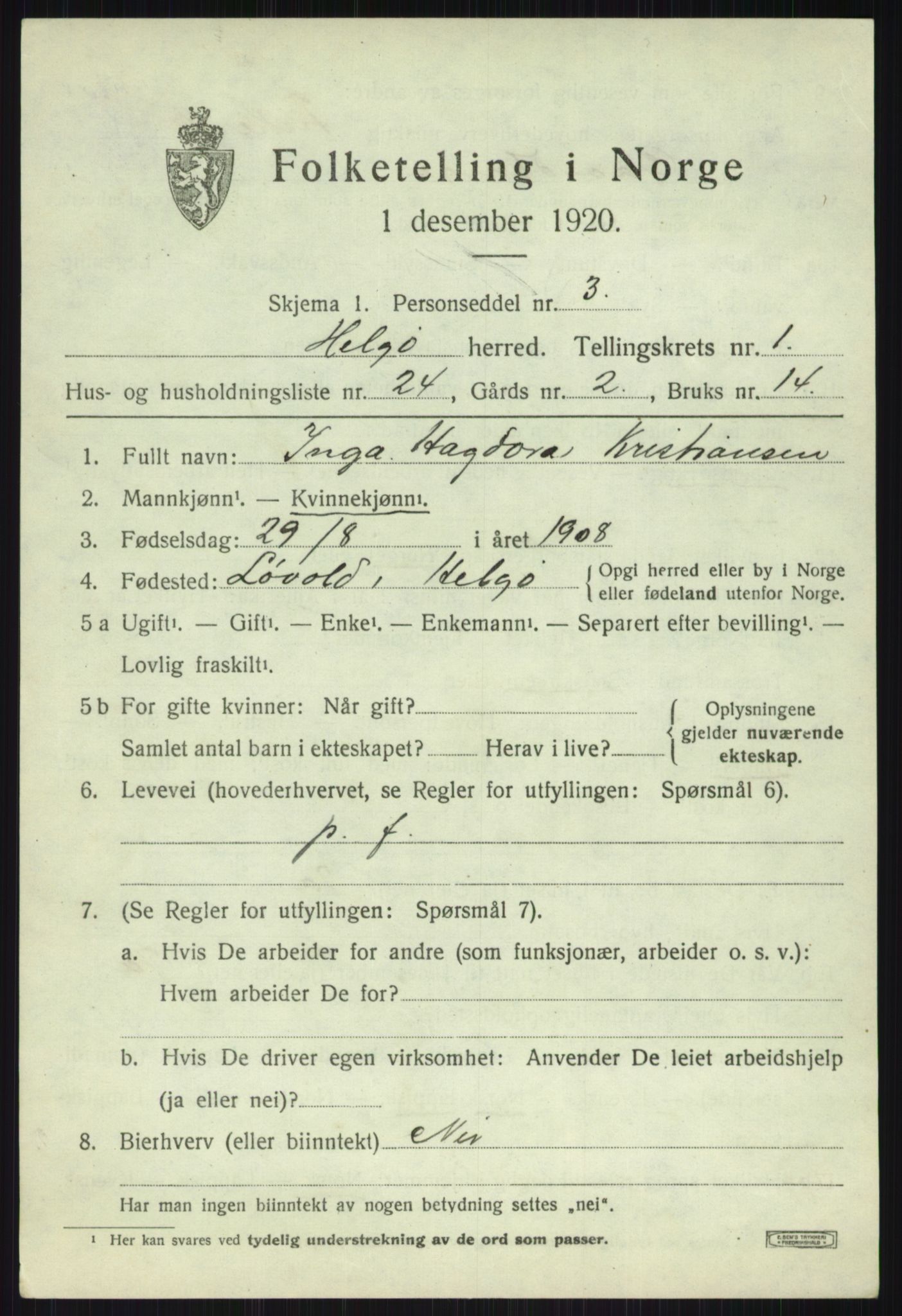 SATØ, 1920 census for Helgøy, 1920, p. 840