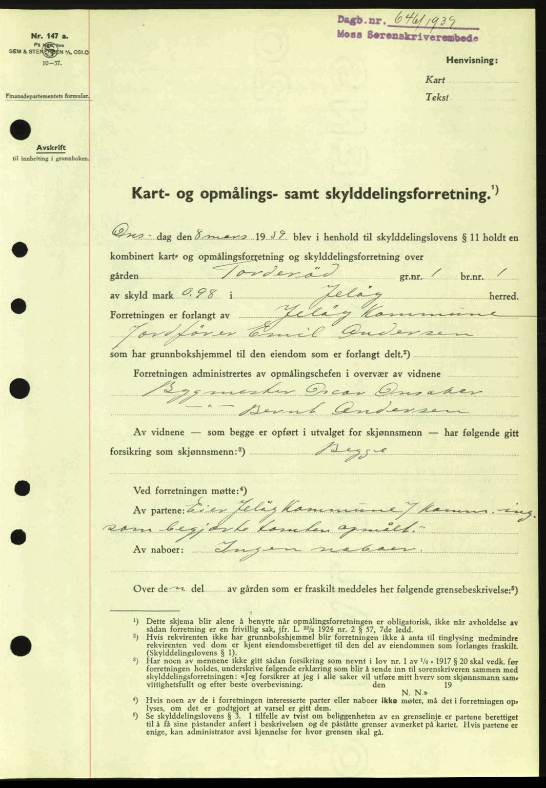 Moss sorenskriveri, SAO/A-10168: Mortgage book no. A5, 1938-1939, Diary no: : 646/1939