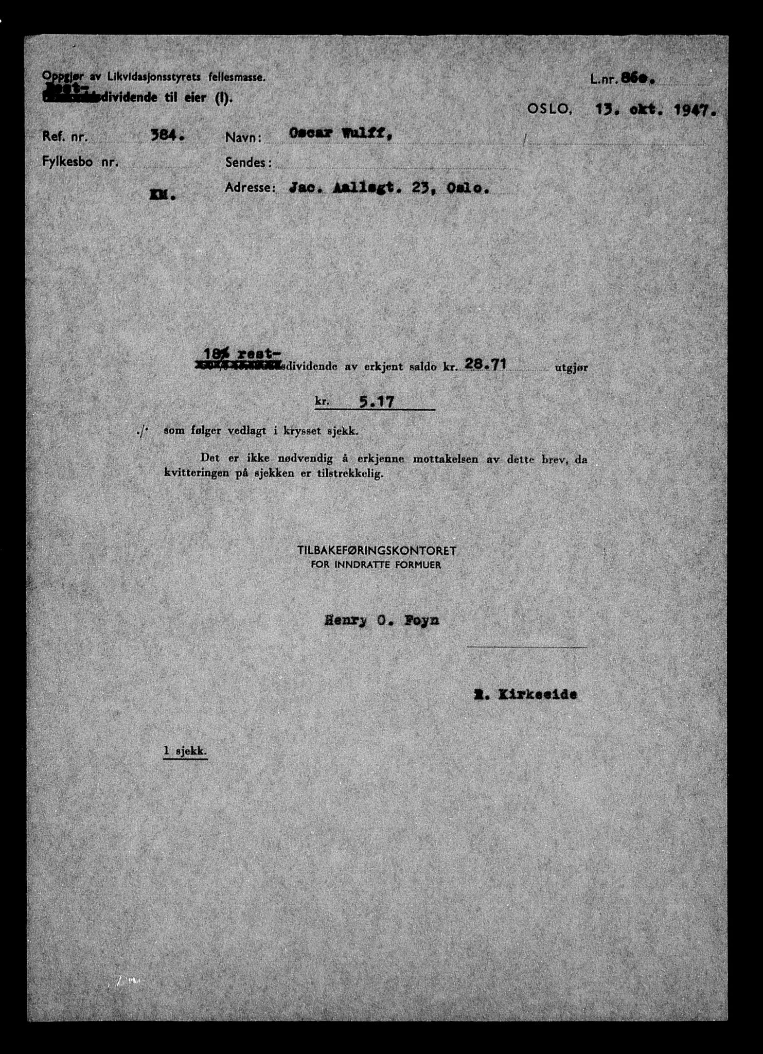 Justisdepartementet, Tilbakeføringskontoret for inndratte formuer, AV/RA-S-1564/H/Hc/Hcc/L0988: --, 1945-1947, p. 300