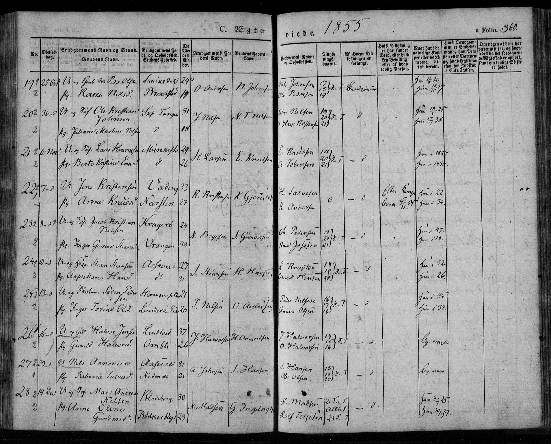 Øyestad sokneprestkontor, AV/SAK-1111-0049/F/Fa/L0014: Parish register (official) no. A 14, 1843-1856, p. 360