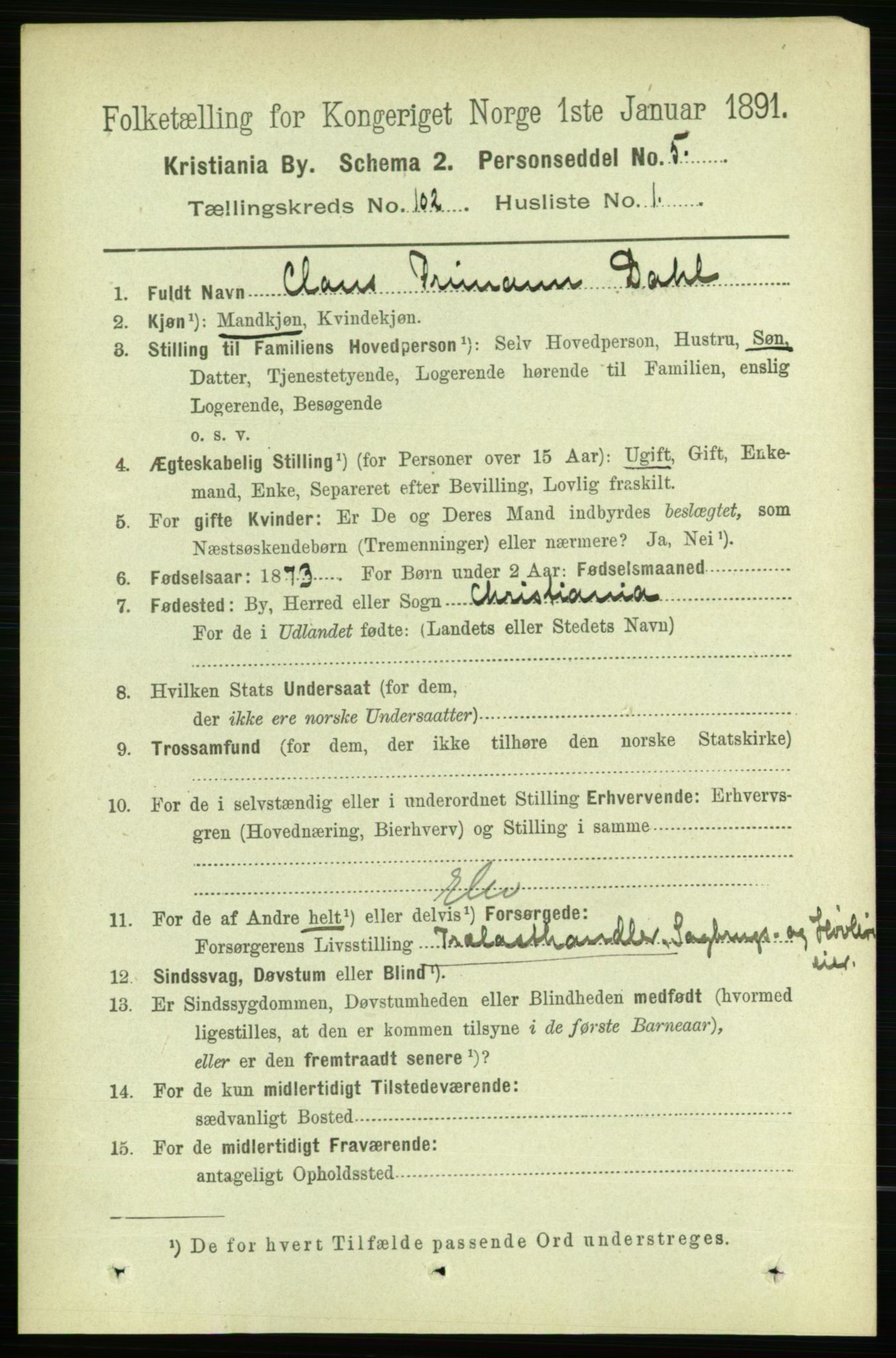 RA, 1891 census for 0301 Kristiania, 1891, p. 50624