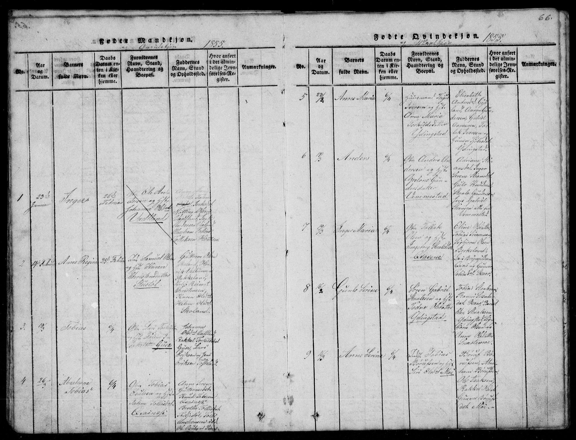 Lyngdal sokneprestkontor, AV/SAK-1111-0029/F/Fb/Fbb/L0001: Parish register (copy) no. B 1, 1816-1900, p. 66