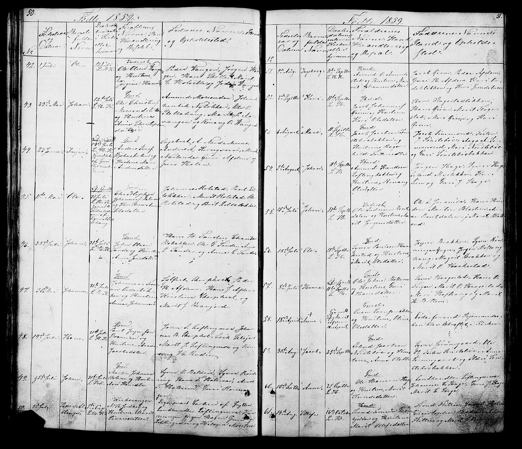 Lesja prestekontor, SAH/PREST-068/H/Ha/Hab/L0005: Parish register (copy) no. 5, 1850-1894, p. 50-51