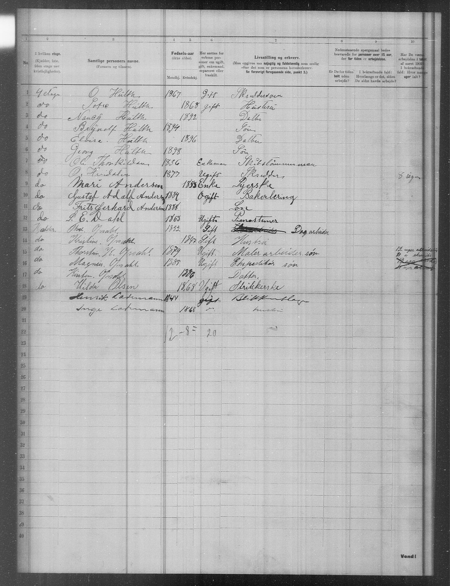 OBA, Municipal Census 1902 for Kristiania, 1902, p. 16078