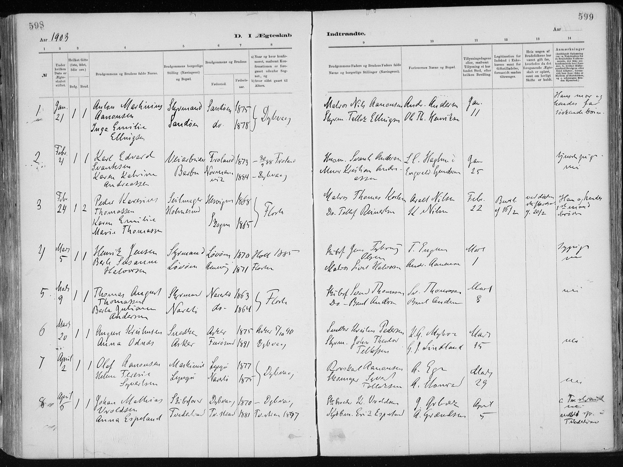 Dypvåg sokneprestkontor, SAK/1111-0007/F/Fa/Faa/L0008: Parish register (official) no. A 8, 1885-1906, p. 598-599