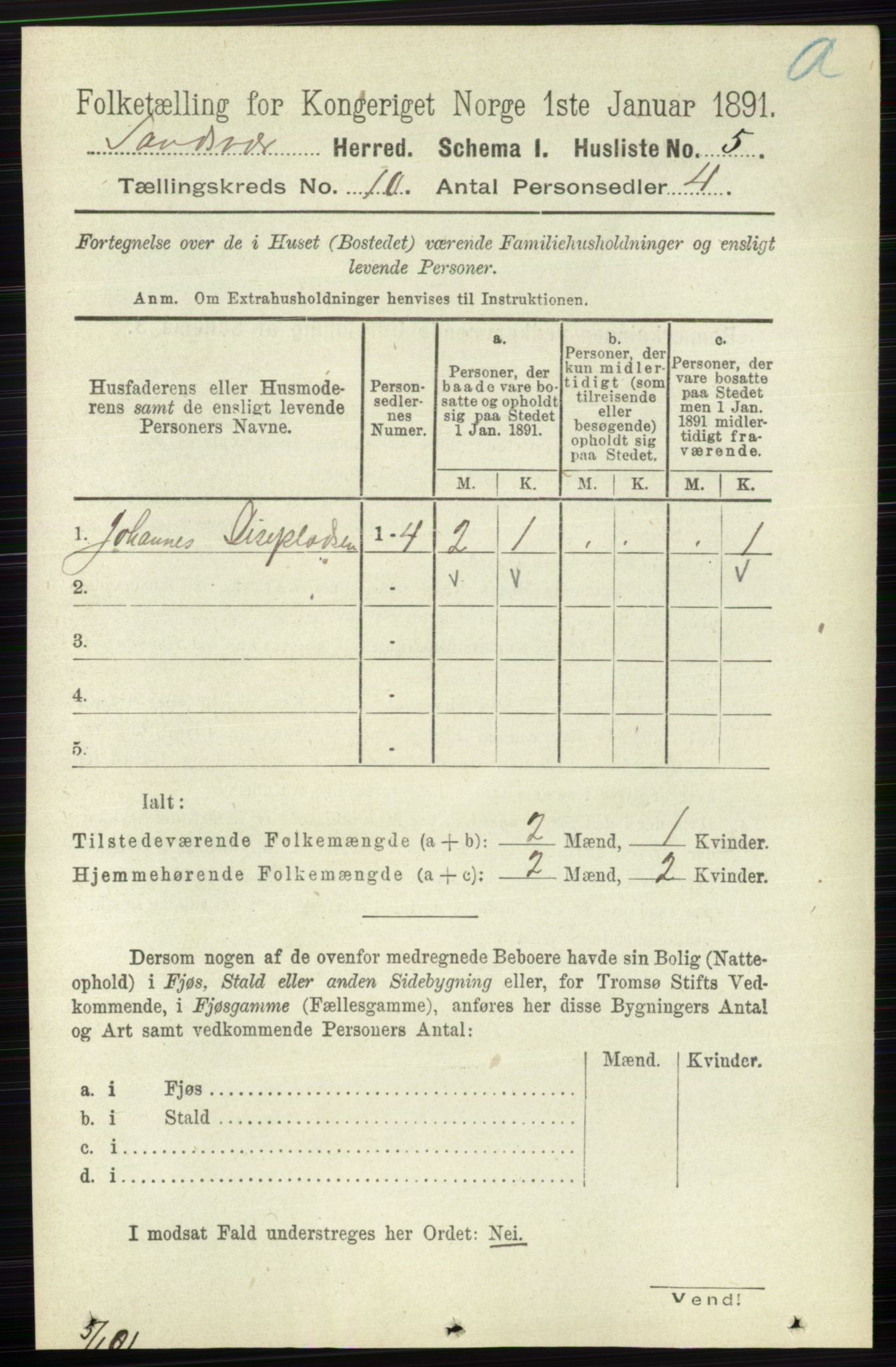 RA, 1891 census for 0629 Sandsvær, 1891, p. 4839