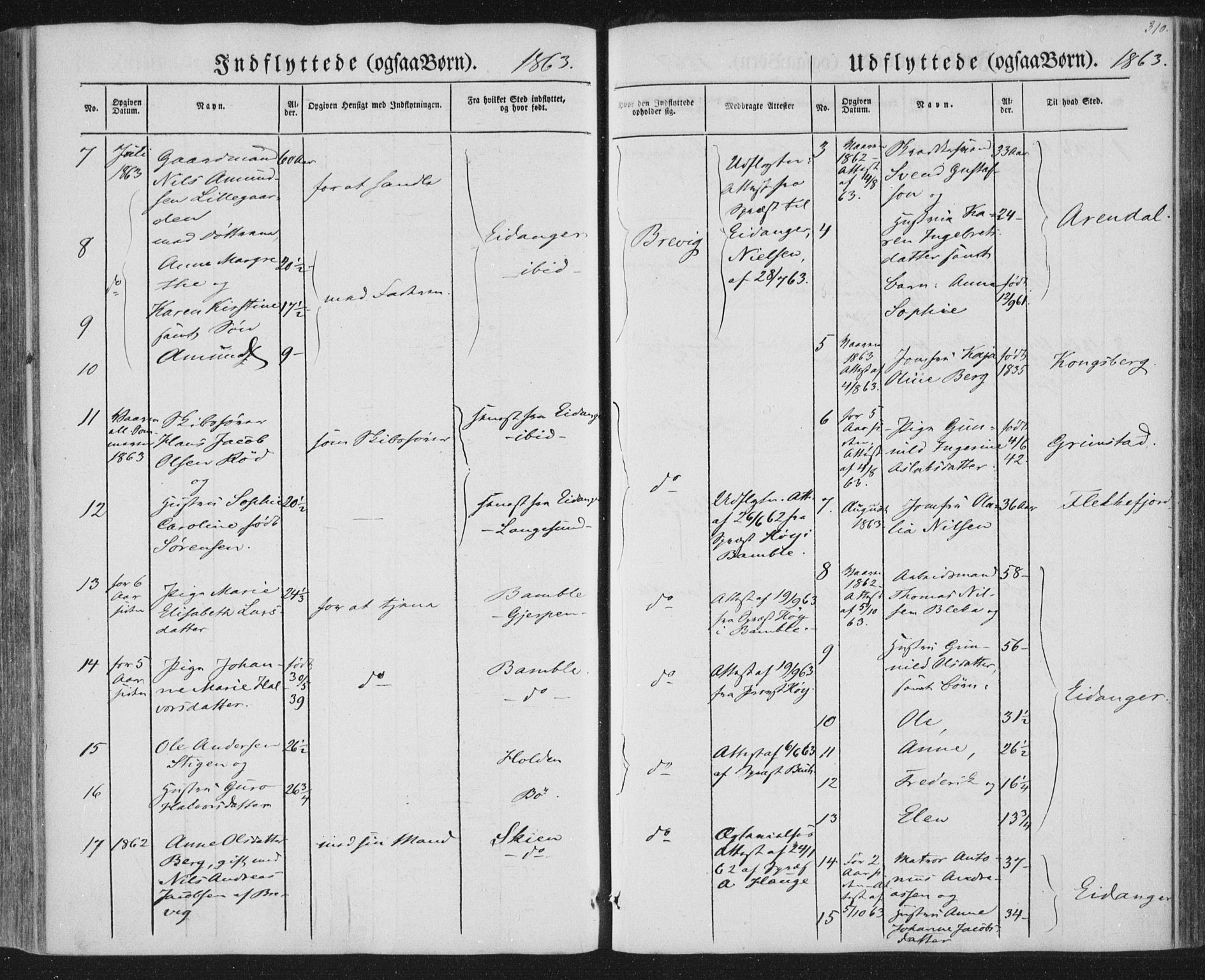 Brevik kirkebøker, AV/SAKO-A-255/F/Fa/L0005: Parish register (official) no. 5, 1847-1865, p. 310