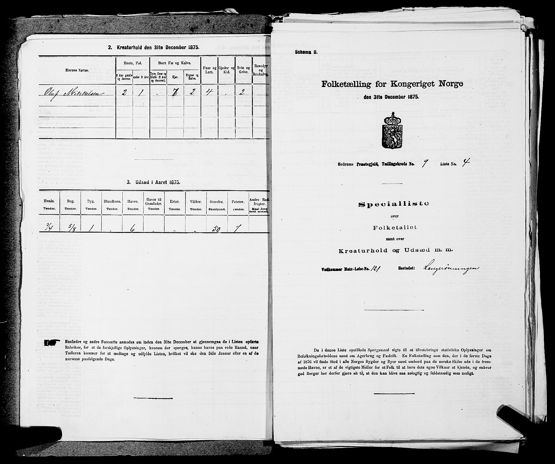 SAKO, 1875 census for 0727P Hedrum, 1875, p. 844