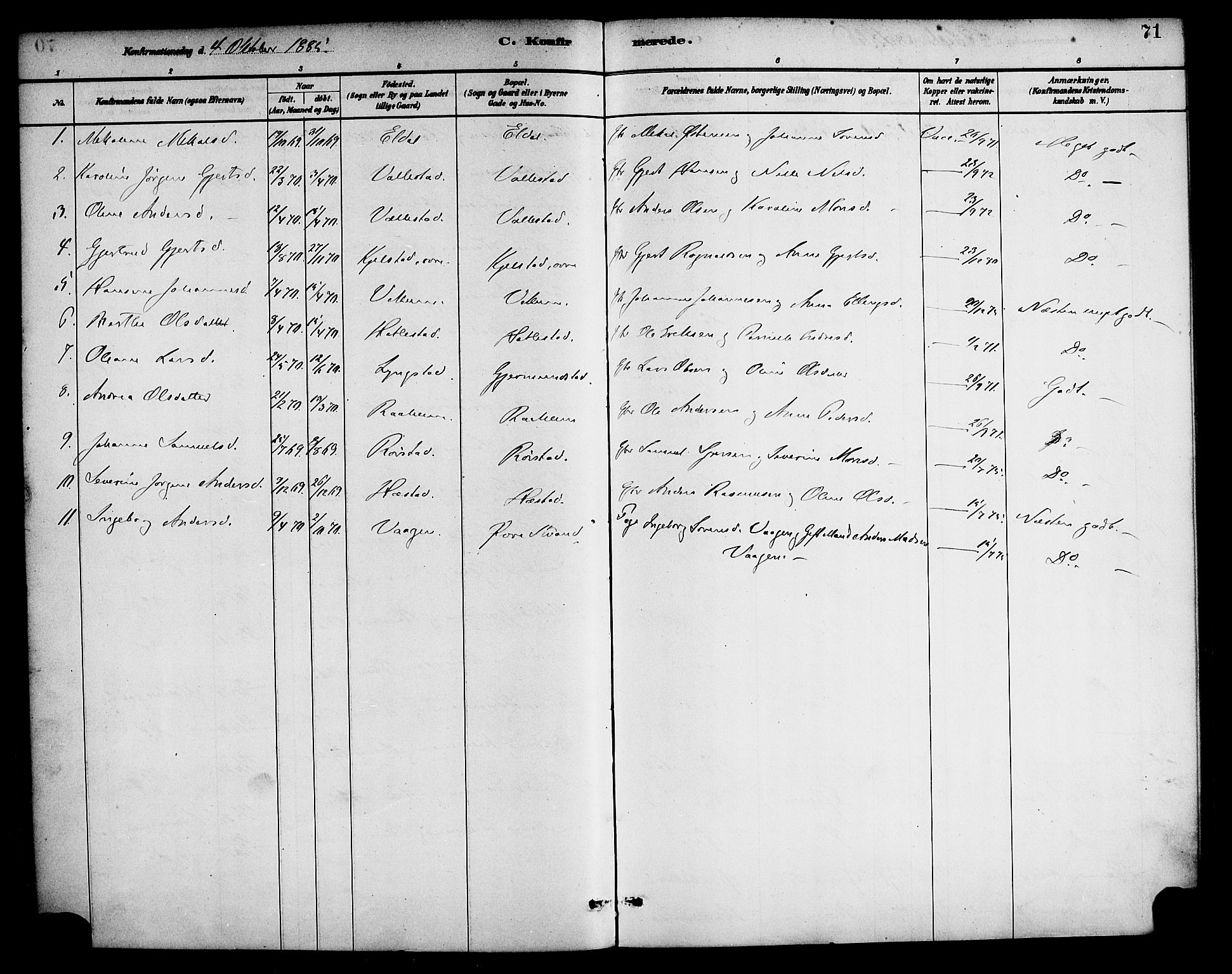 Gaular sokneprestembete, AV/SAB-A-80001/H/Haa: Parish register (official) no. D 1, 1882-1899, p. 71