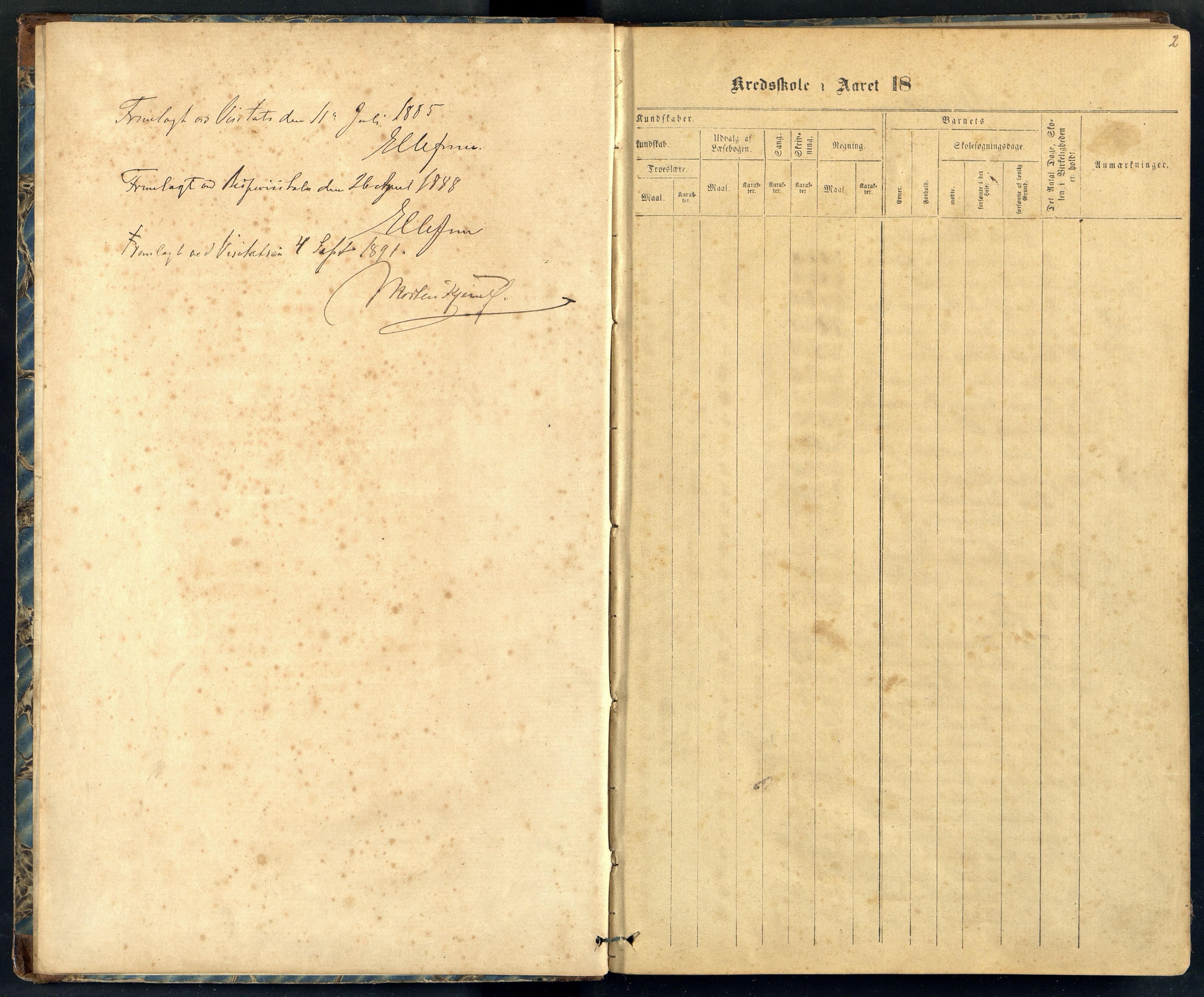 Holum kommune - Monen Skole, ARKSOR/1002HO551/H/L0002: Skoleprotokoll (d), 1875-1892