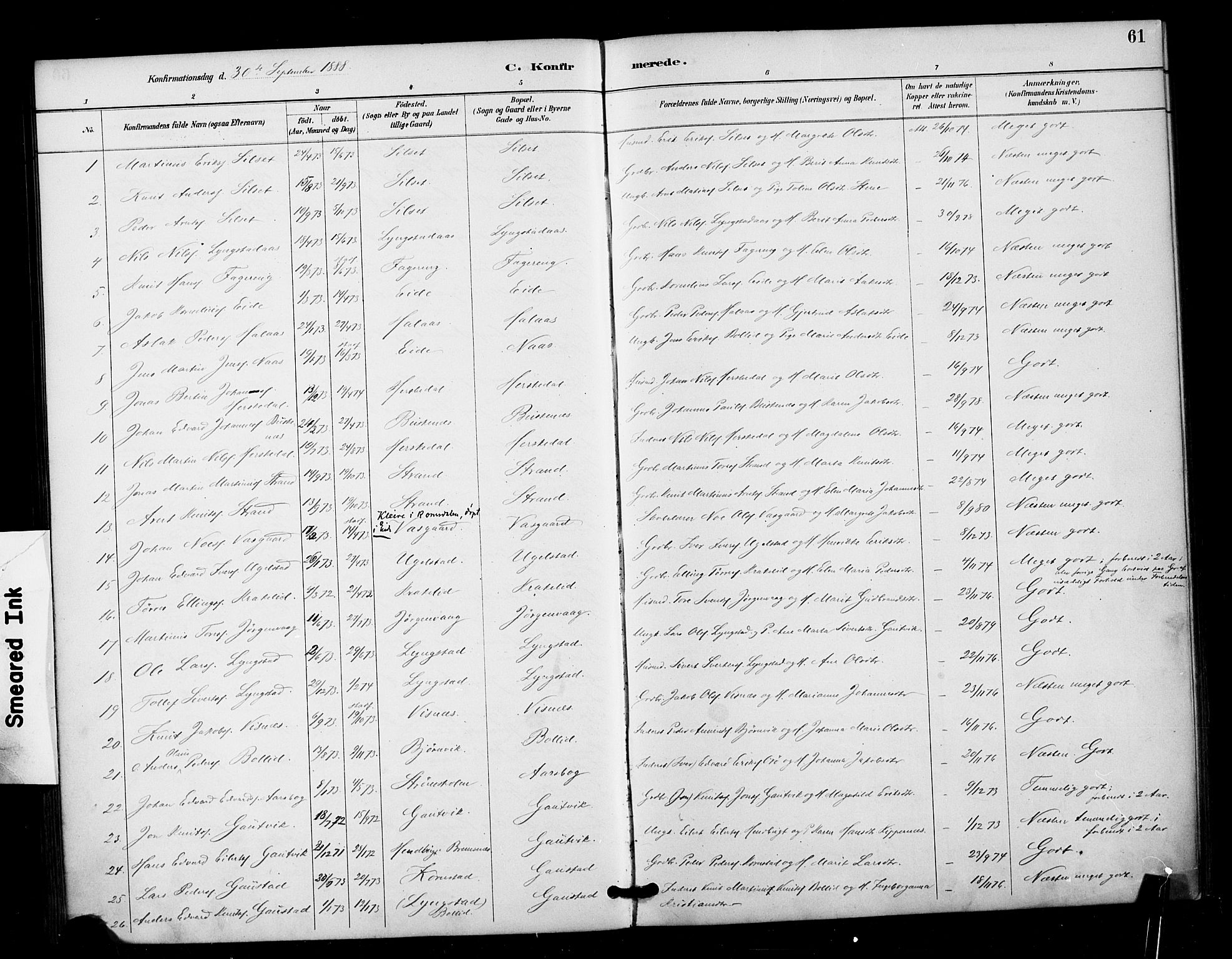 Ministerialprotokoller, klokkerbøker og fødselsregistre - Møre og Romsdal, SAT/A-1454/571/L0836: Parish register (official) no. 571A01, 1884-1899, p. 61