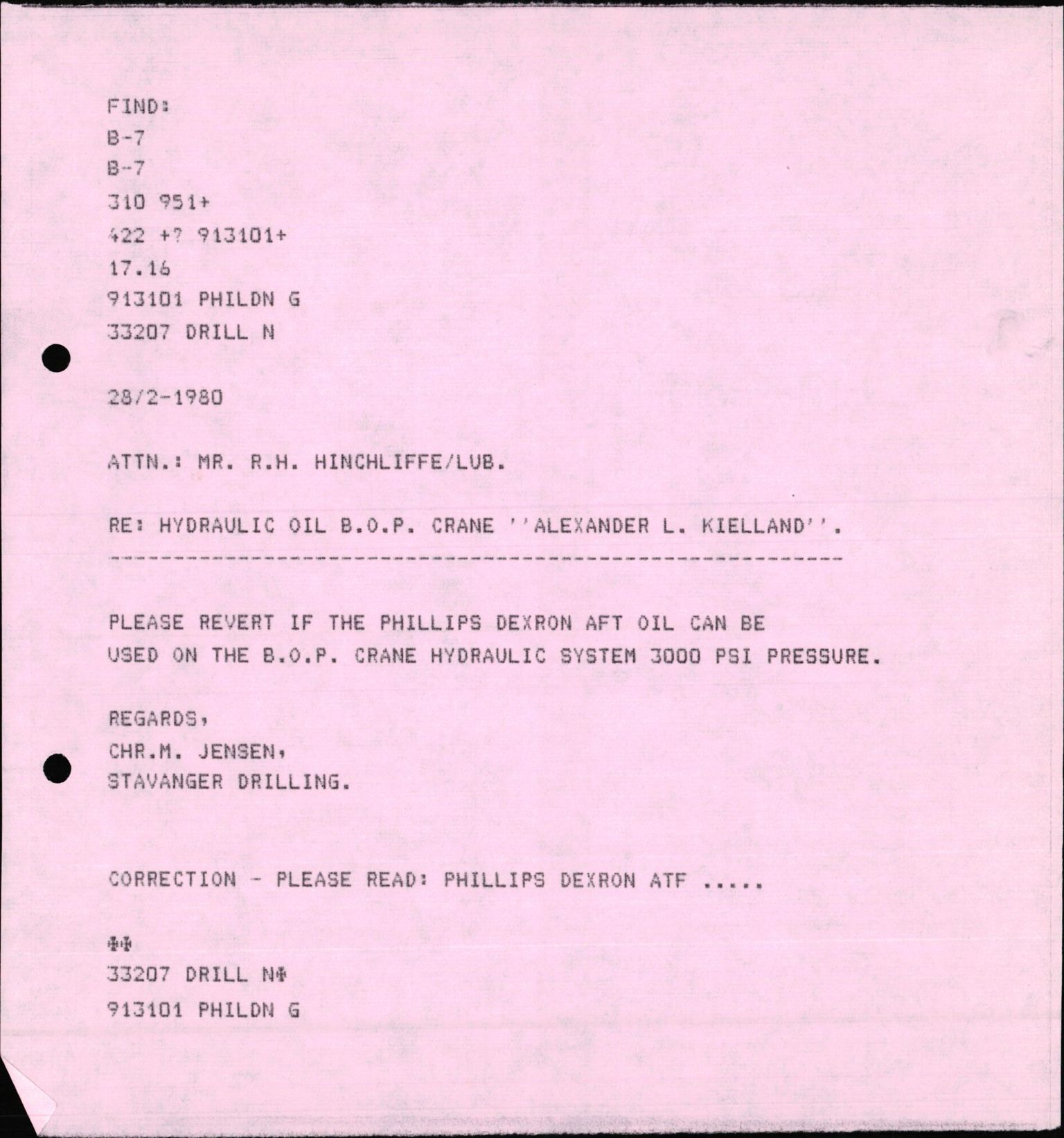 Pa 1503 - Stavanger Drilling AS, AV/SAST-A-101906/2/E/Eb/Eba/L0010: Sak og korrespondanse, 1977-1981