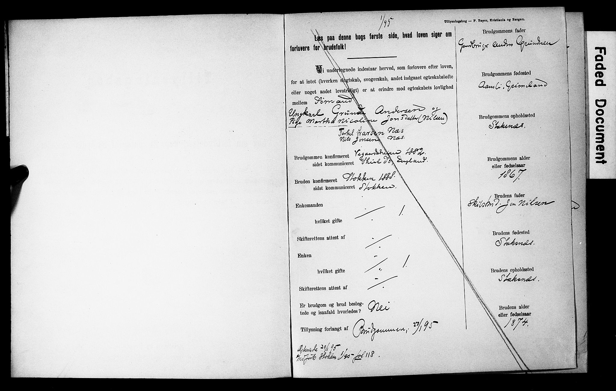 Austre Moland sokneprestkontor, AV/SAK-1111-0001/F/Fe/L0001: Banns register no. A VI 10, 1895-1902