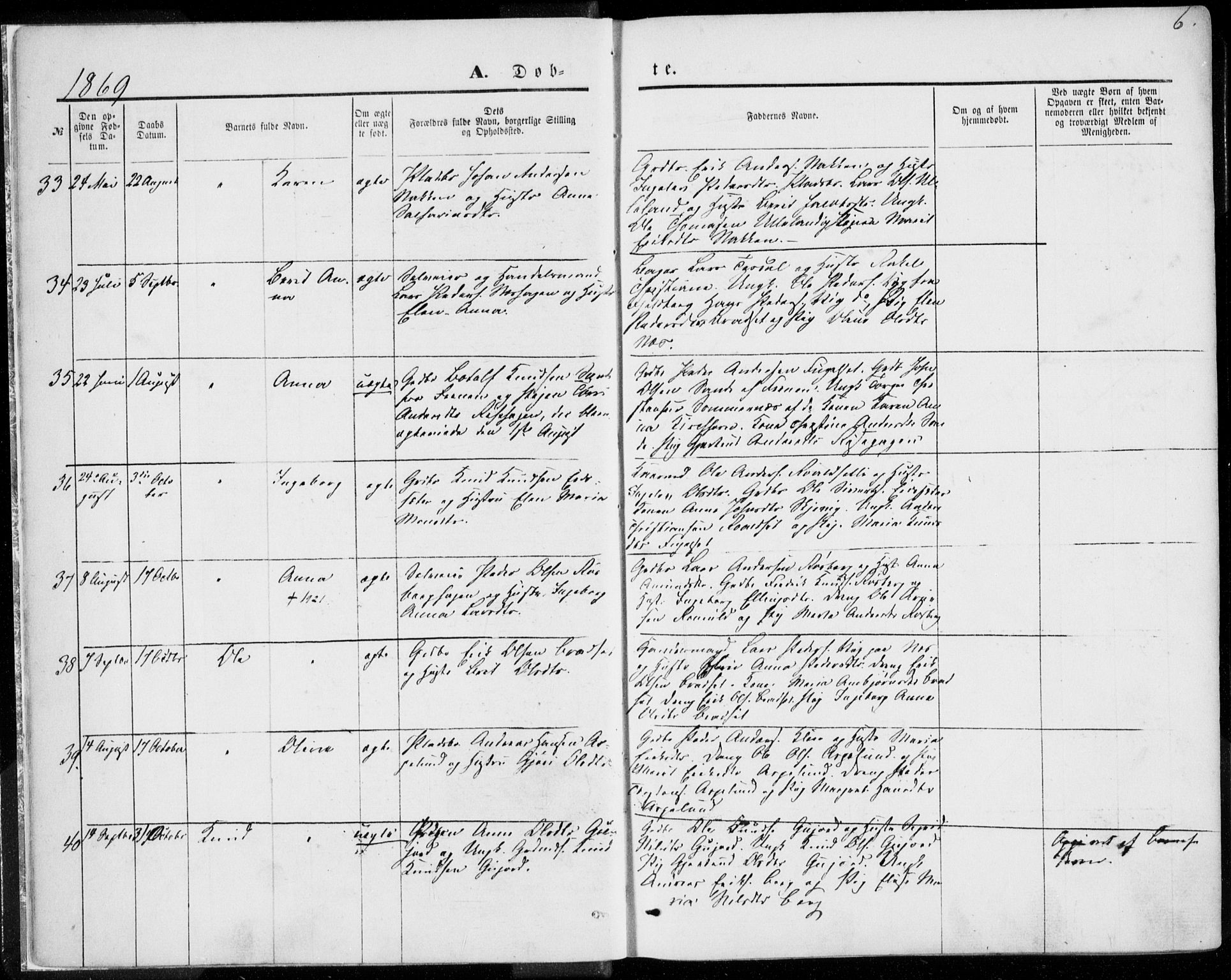 Ministerialprotokoller, klokkerbøker og fødselsregistre - Møre og Romsdal, AV/SAT-A-1454/557/L0681: Parish register (official) no. 557A03, 1869-1886, p. 6