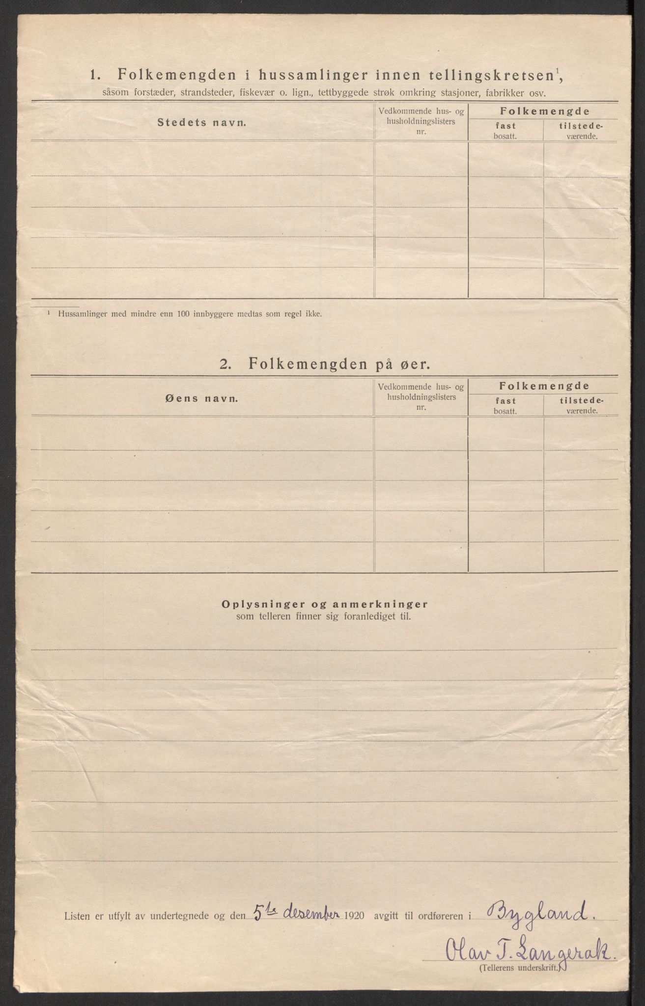 SAK, 1920 census for Bygland, 1920, p. 47