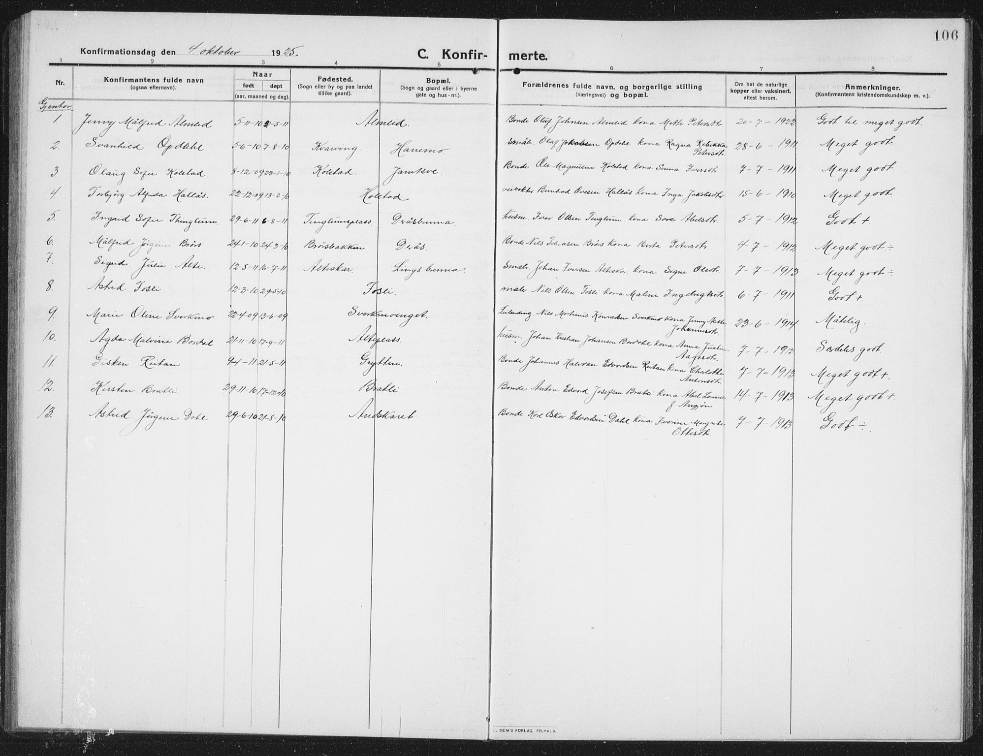 Ministerialprotokoller, klokkerbøker og fødselsregistre - Nord-Trøndelag, SAT/A-1458/742/L0413: Parish register (copy) no. 742C04, 1911-1938, p. 106