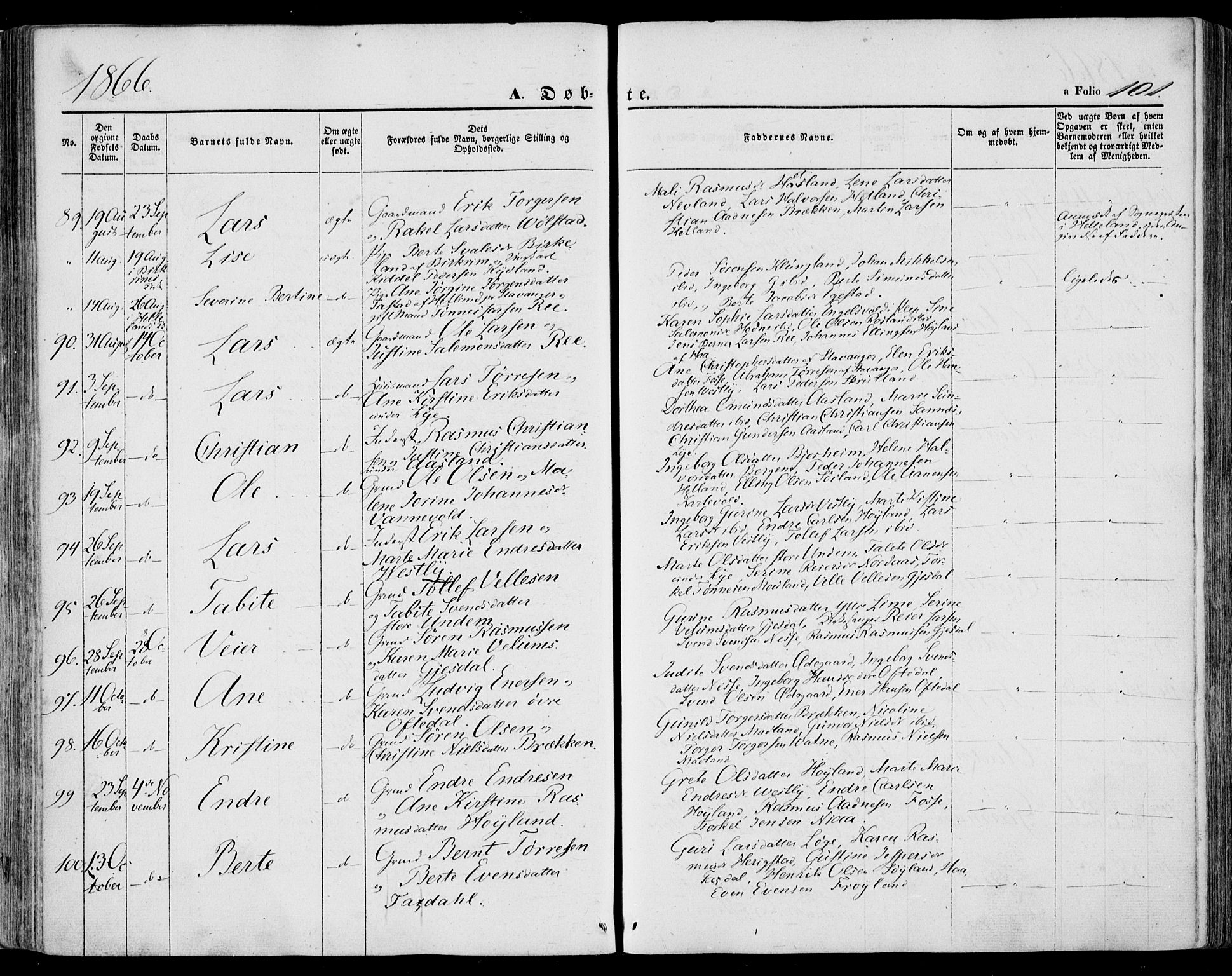 Lye sokneprestkontor, SAST/A-101794/001/30BA/L0007: Parish register (official) no. A 6, 1856-1871, p. 101