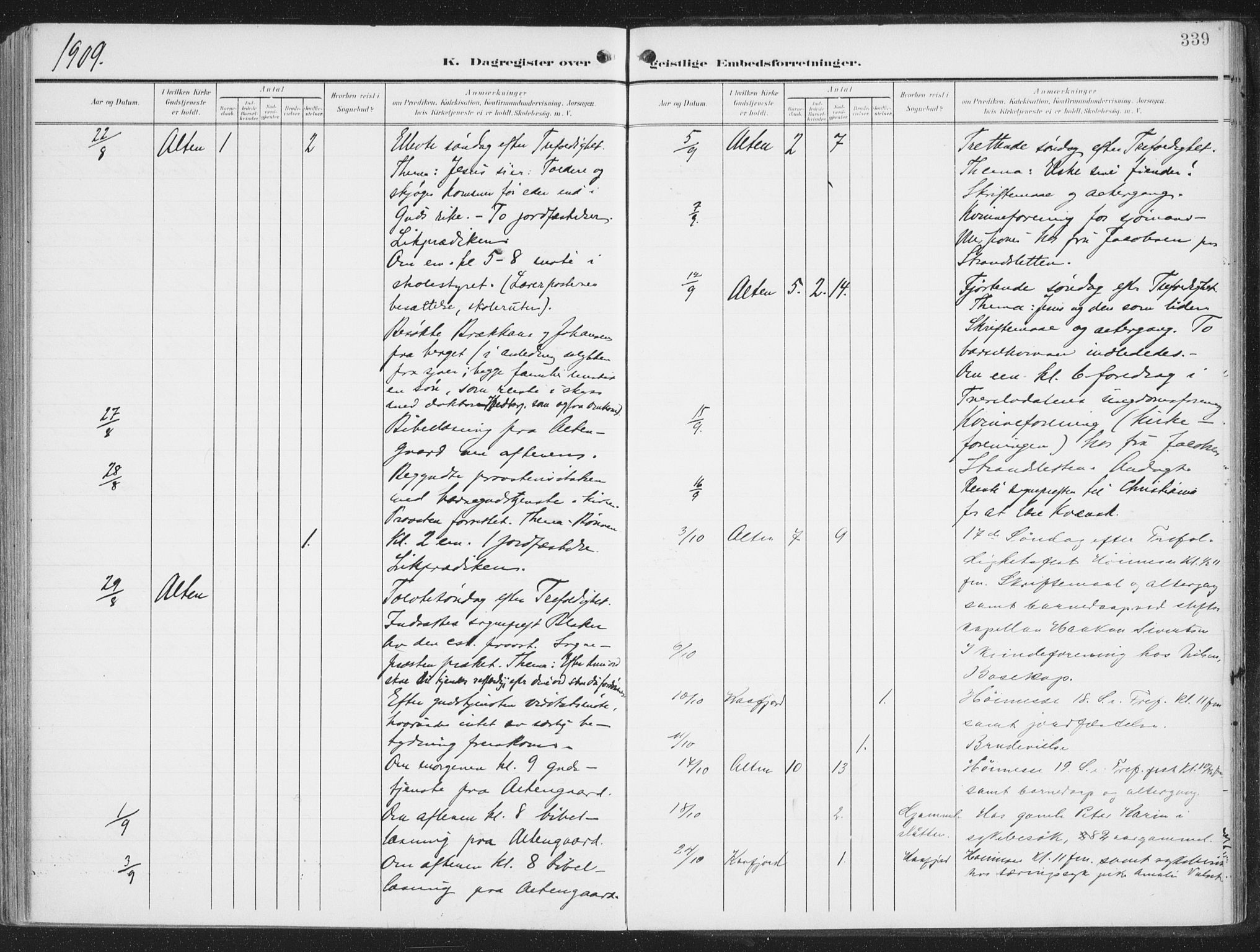 Alta sokneprestkontor, SATØ/S-1338/H/Ha/L0005.kirke: Parish register (official) no. 5, 1904-1918, p. 339