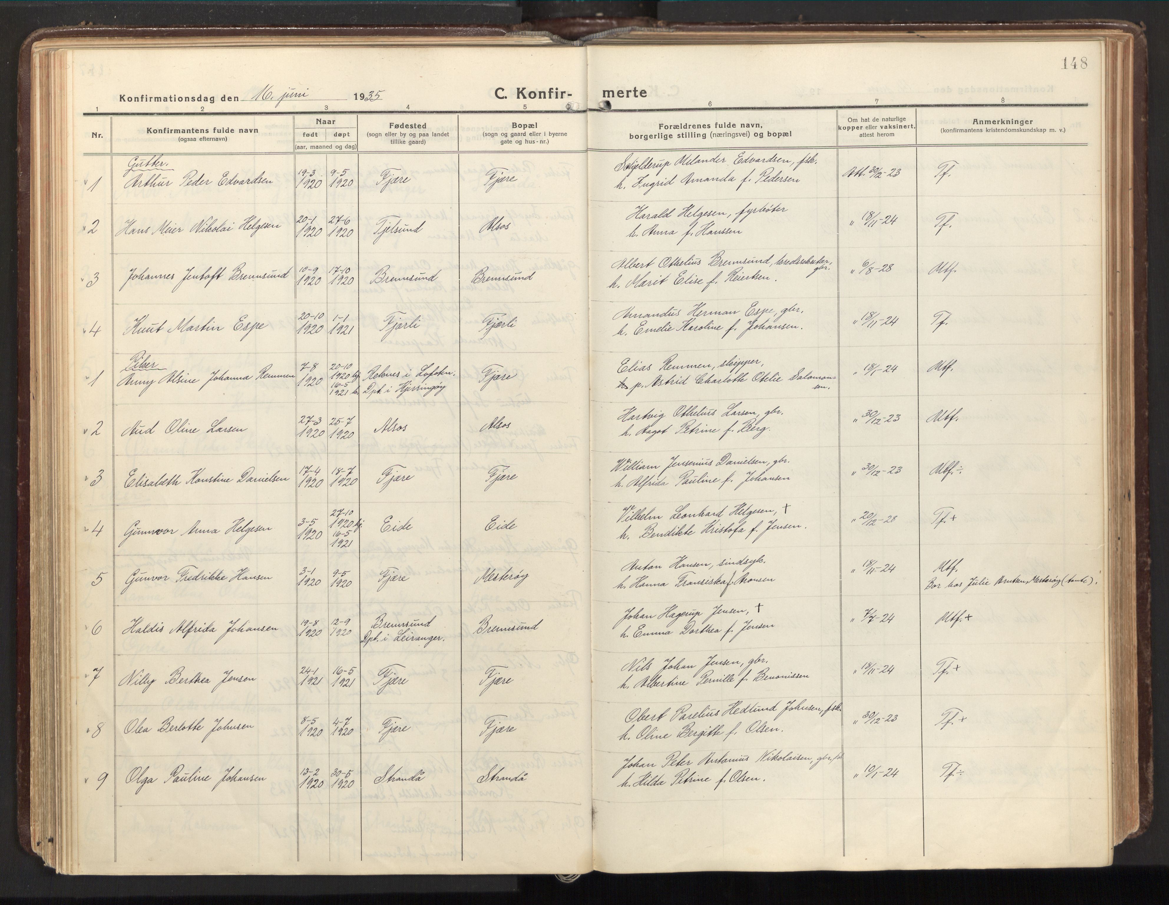 Ministerialprotokoller, klokkerbøker og fødselsregistre - Nordland, AV/SAT-A-1459/803/L0073: Parish register (official) no. 803A03, 1920-1955, p. 148