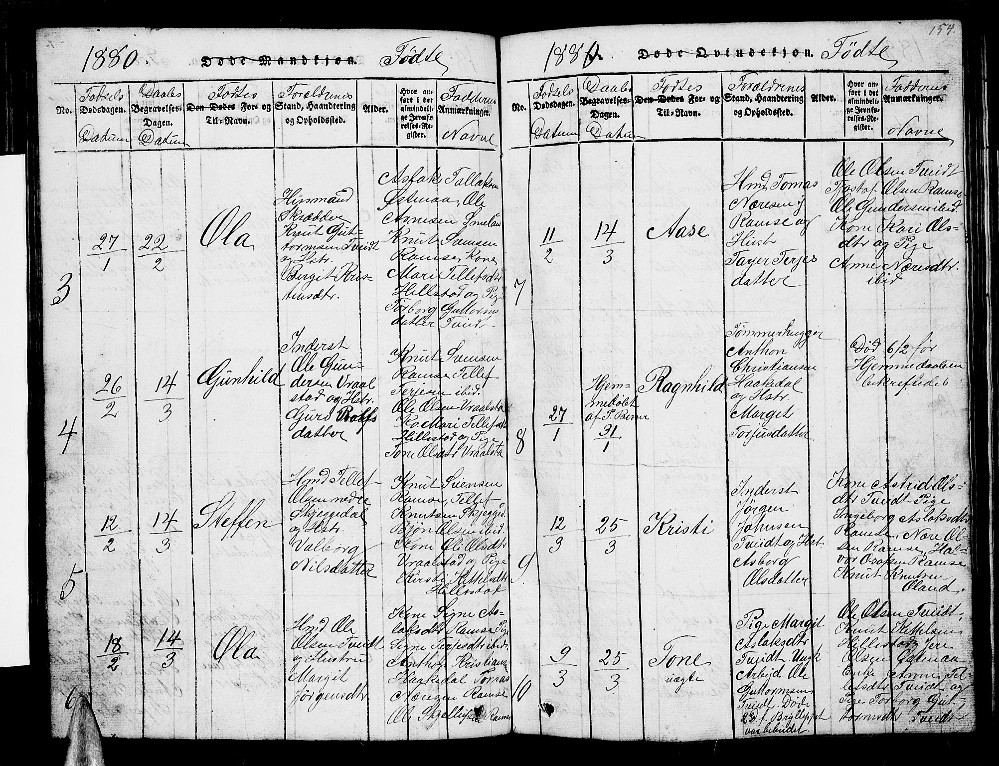 Åmli sokneprestkontor, AV/SAK-1111-0050/F/Fb/Fbb/L0001: Parish register (copy) no. B 1, 1816-1889, p. 154