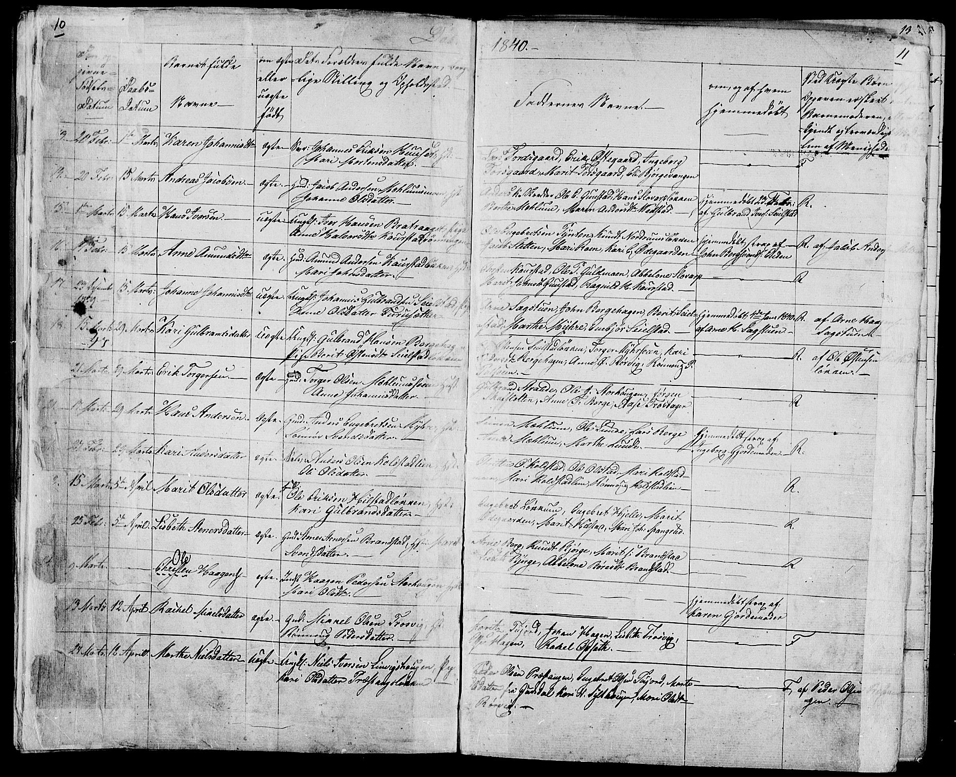 Ringebu prestekontor, AV/SAH-PREST-082/H/Ha/Hab/L0002: Parish register (copy) no. 2, 1839-1853, p. 10-11