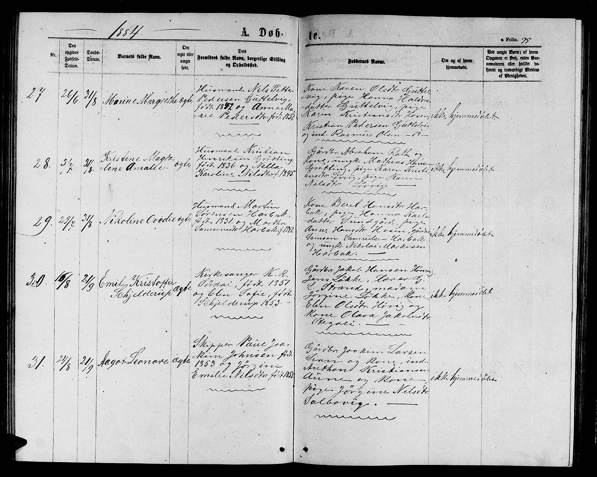 Ministerialprotokoller, klokkerbøker og fødselsregistre - Sør-Trøndelag, SAT/A-1456/656/L0695: Parish register (copy) no. 656C01, 1867-1889, p. 75