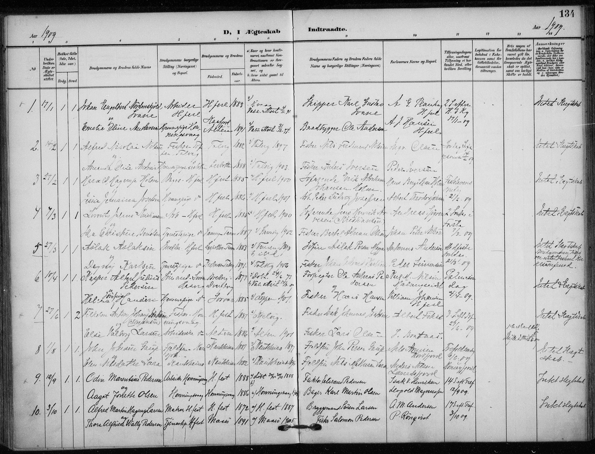 Hammerfest sokneprestkontor, SATØ/S-1347/H/Ha/L0014.kirke: Parish register (official) no. 14, 1906-1916, p. 134