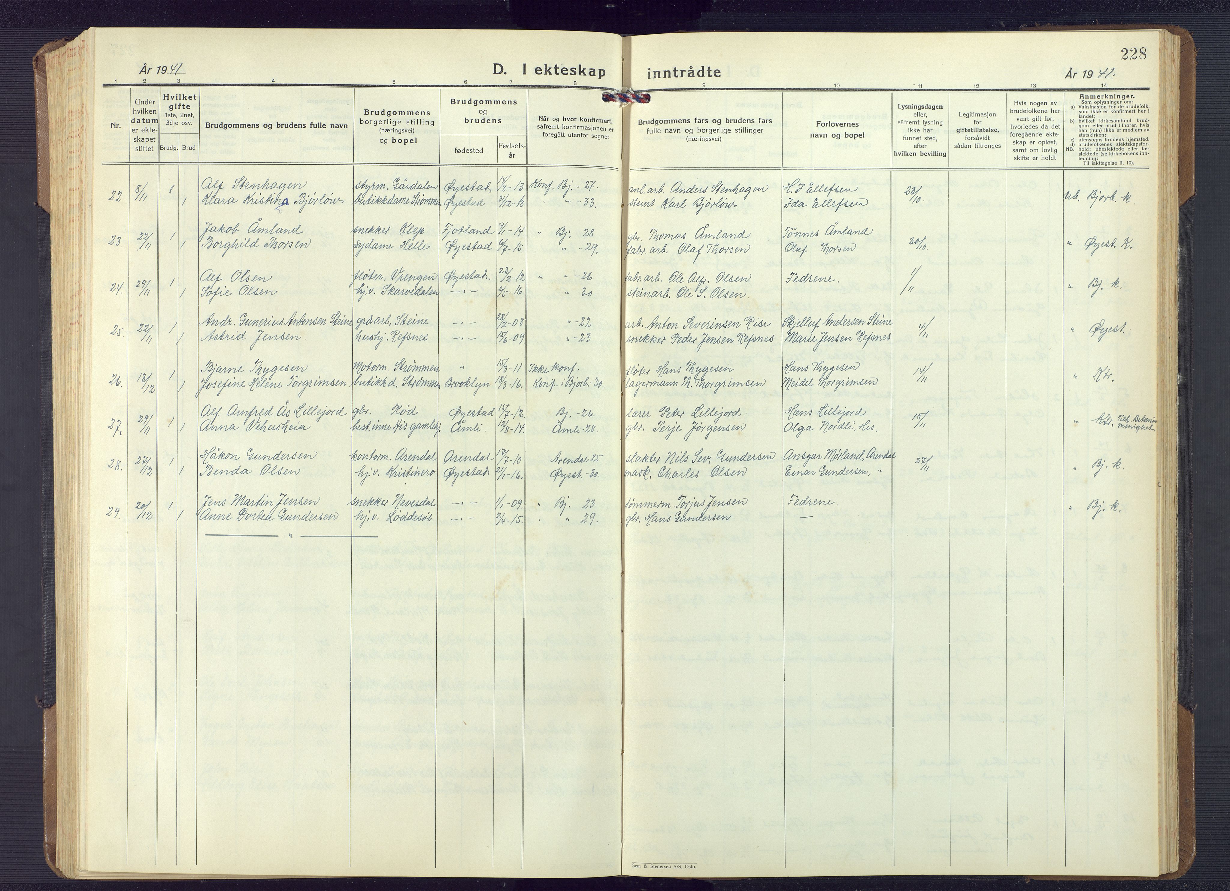 Øyestad sokneprestkontor, AV/SAK-1111-0049/F/Fb/L0013: Parish register (copy) no. B 13, 1933-1945, p. 228