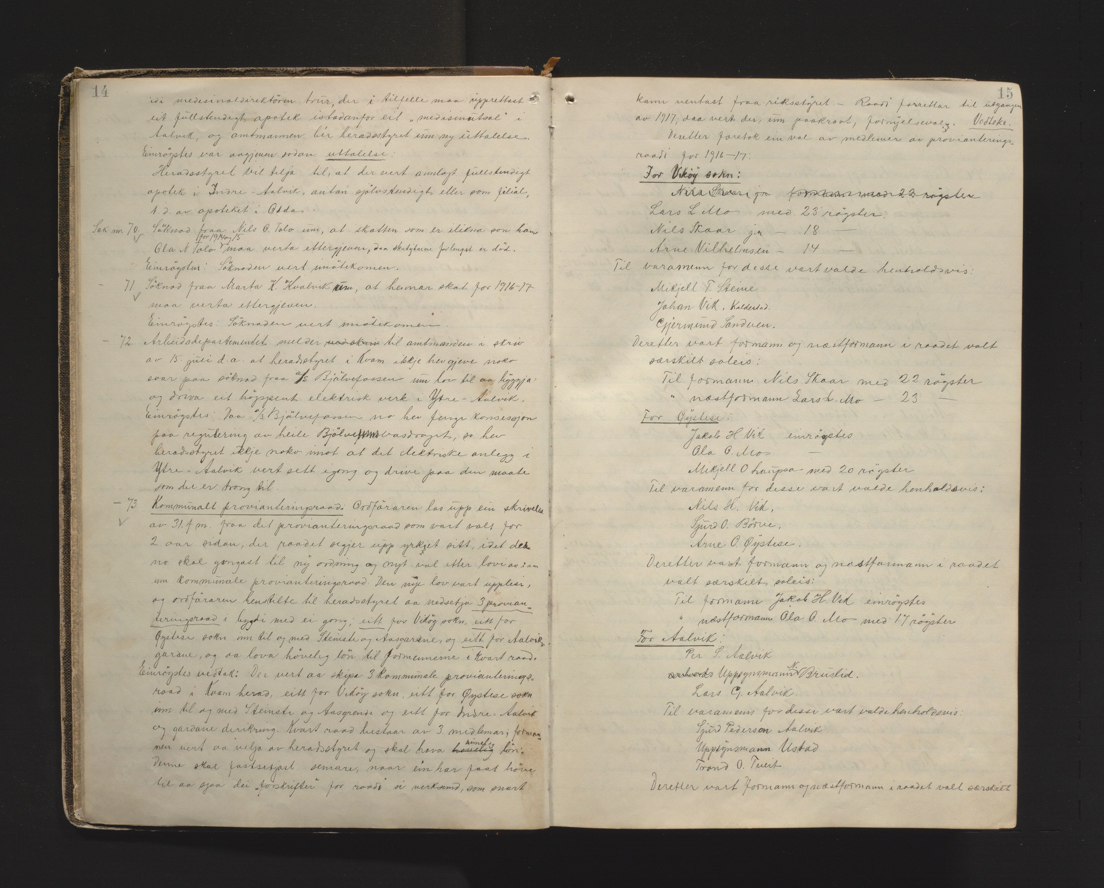 Kvam herad. Formannskapet, IKAH/1238-021/A/Aa/L0005: Møtebok for Kvam formannskap og heradsstyre, Øystese soknestyre og Vikøy soknestyre, 1916-1924