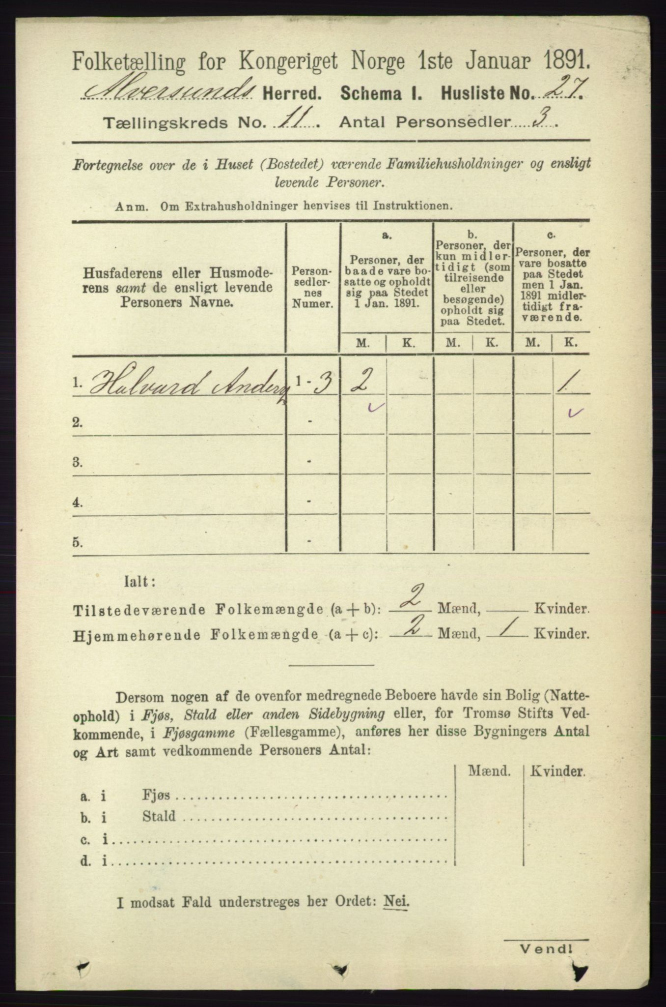 RA, 1891 census for 1257 Alversund, 1891, p. 3703