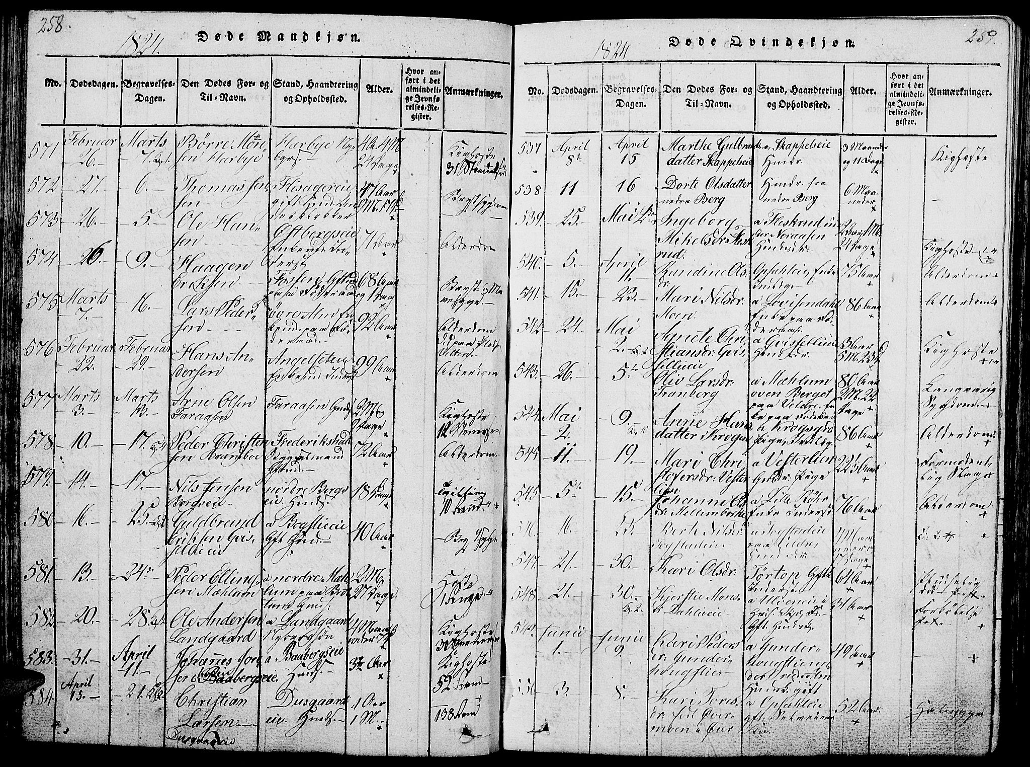 Ringsaker prestekontor, AV/SAH-PREST-014/L/La/L0001: Parish register (copy) no. 1, 1814-1826, p. 258-259