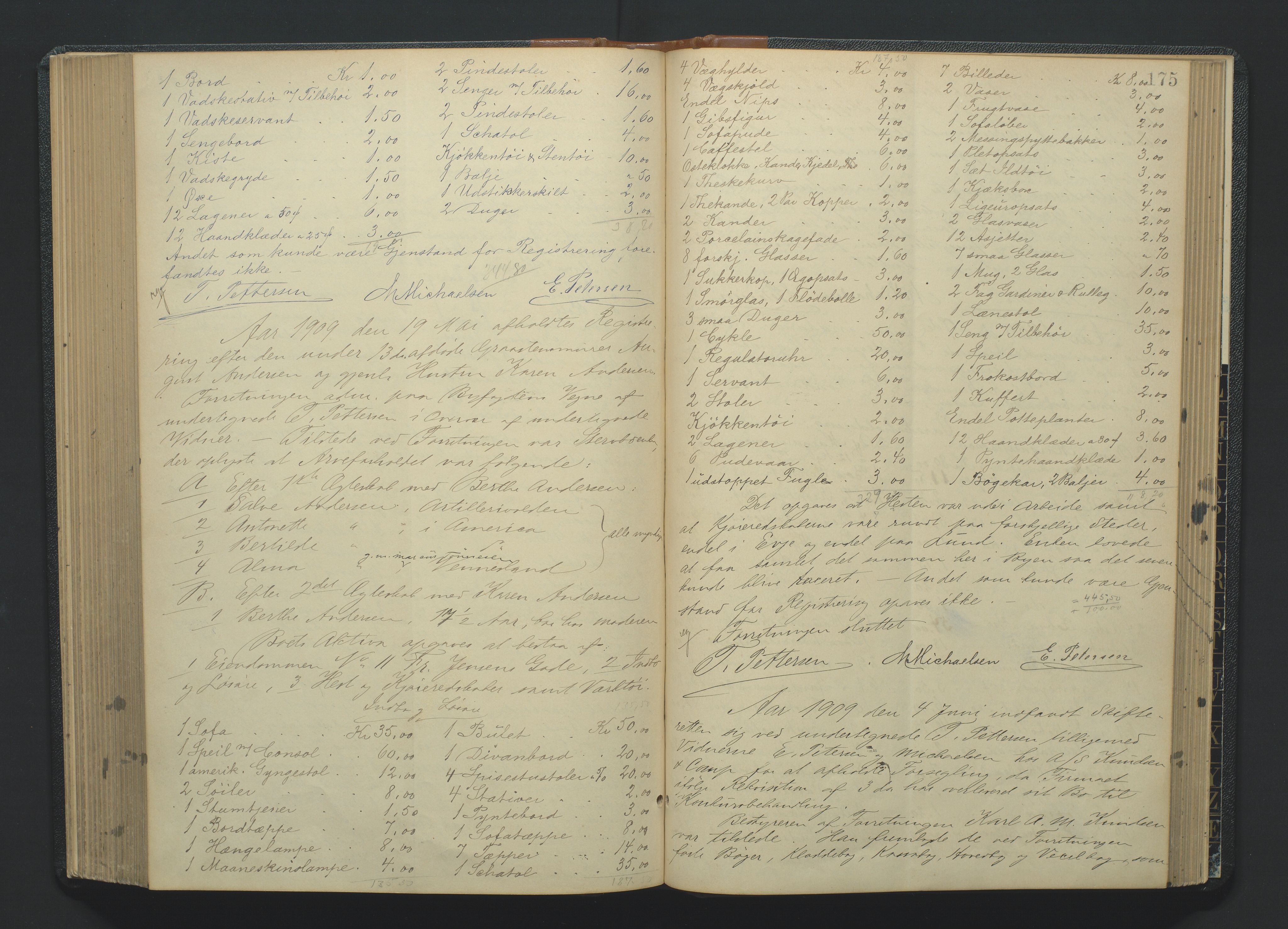 Kristiansand byrett, SAK/1223-0001/H/Hc/L0035: Skifteregistreringsprotokoll nr. 7, med register, 1903-1914, p. 175