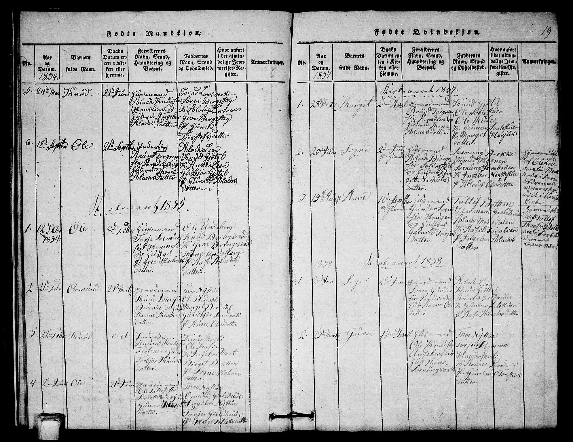Vinje kirkebøker, SAKO/A-312/G/Gb/L0001: Parish register (copy) no. II 1, 1814-1843, p. 19