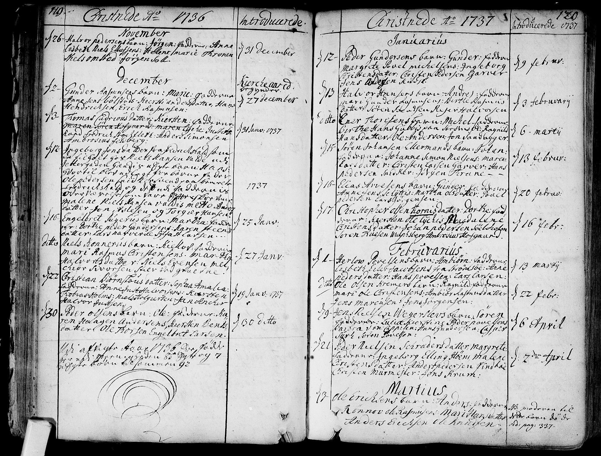 Bragernes kirkebøker, SAKO/A-6/F/Fa/L0004: Parish register (official) no. I 4, 1734-1759, p. 119-120