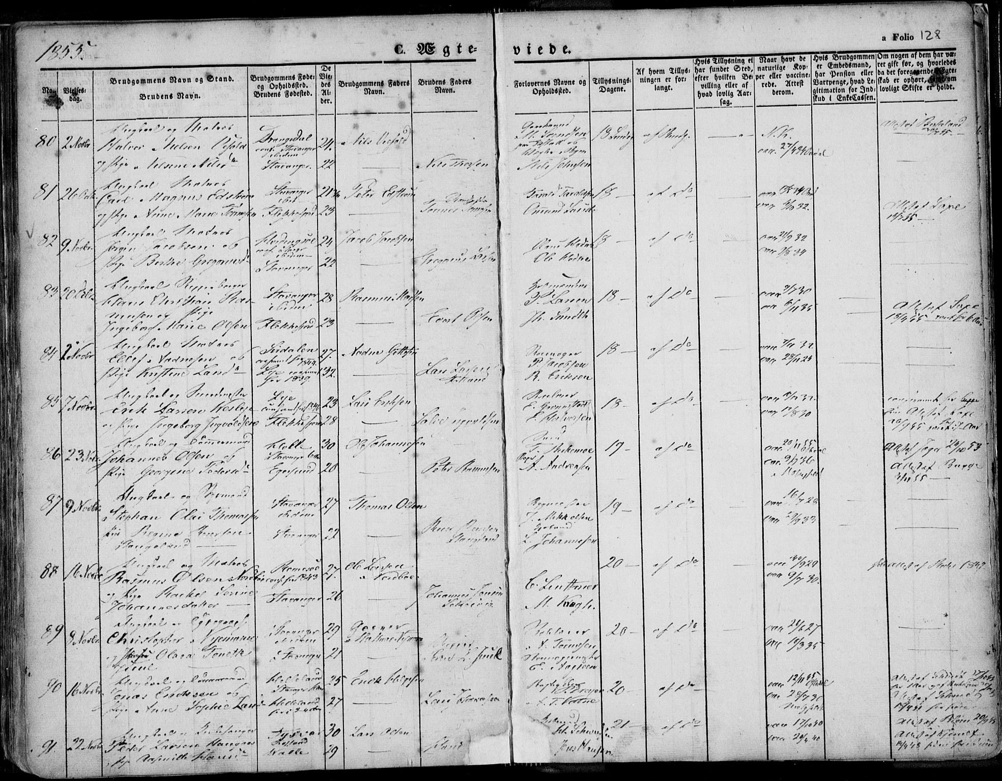 Domkirken sokneprestkontor, AV/SAST-A-101812/001/30/30BA/L0015: Parish register (official) no. A 14, 1842-1857, p. 128