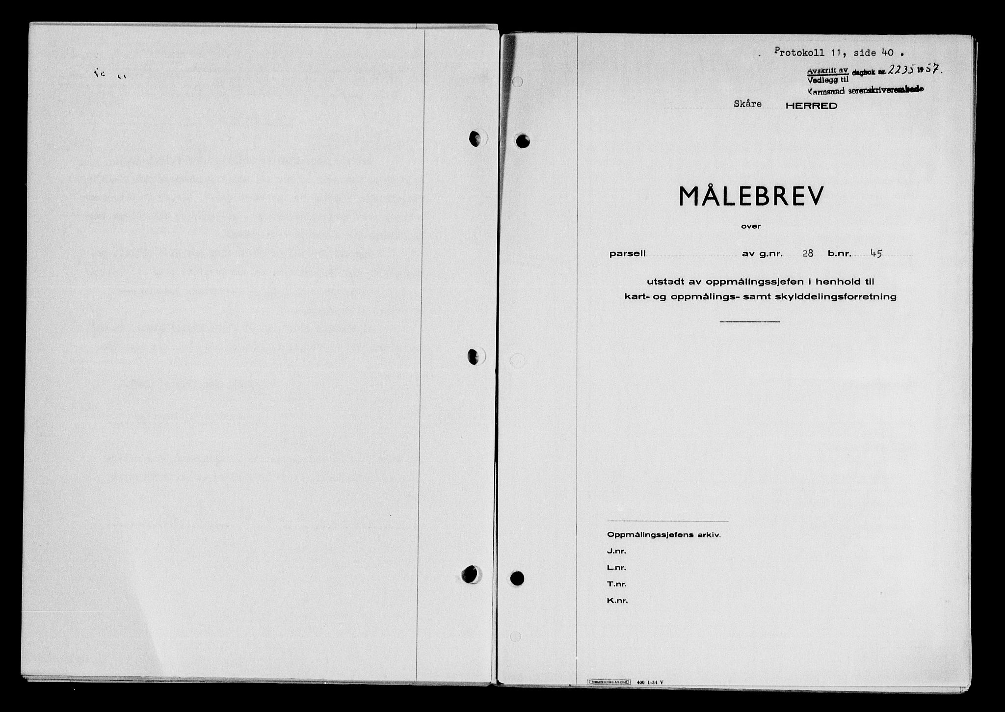 Karmsund sorenskriveri, SAST/A-100311/01/II/IIB/L0125: Mortgage book no. 105A, 1957-1957, Diary no: : 2235/1957