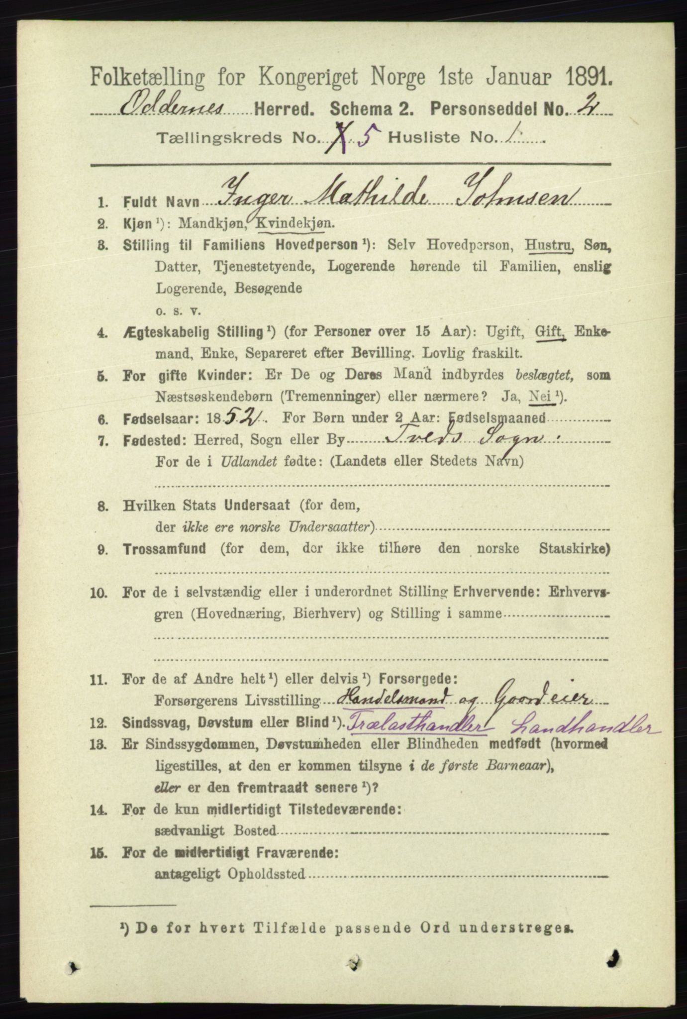 RA, 1891 census for 1012 Oddernes, 1891, p. 1769