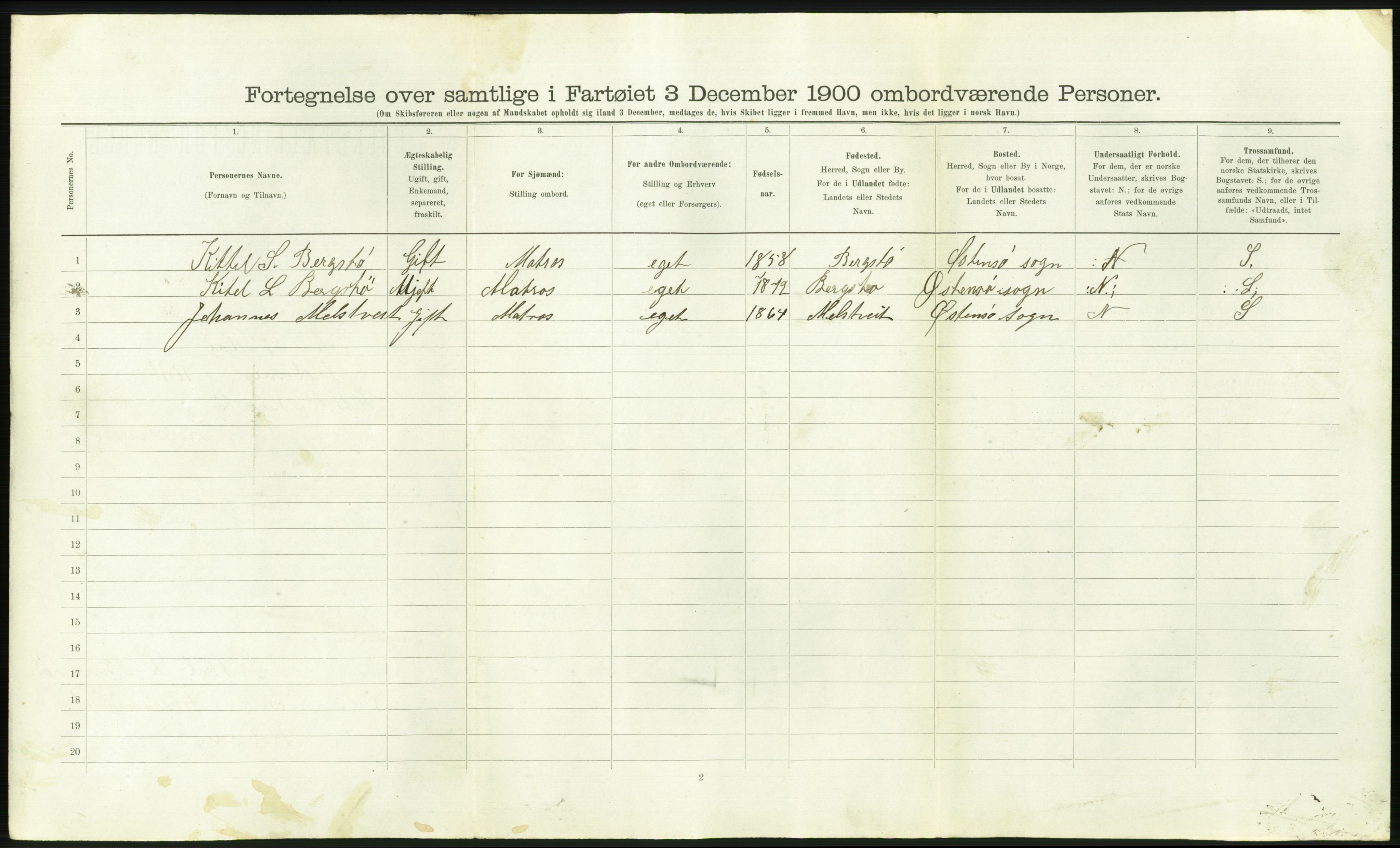 RA, 1900 Census - ship lists from ships in Norwegian harbours, harbours abroad and at sea, 1900, p. 1076