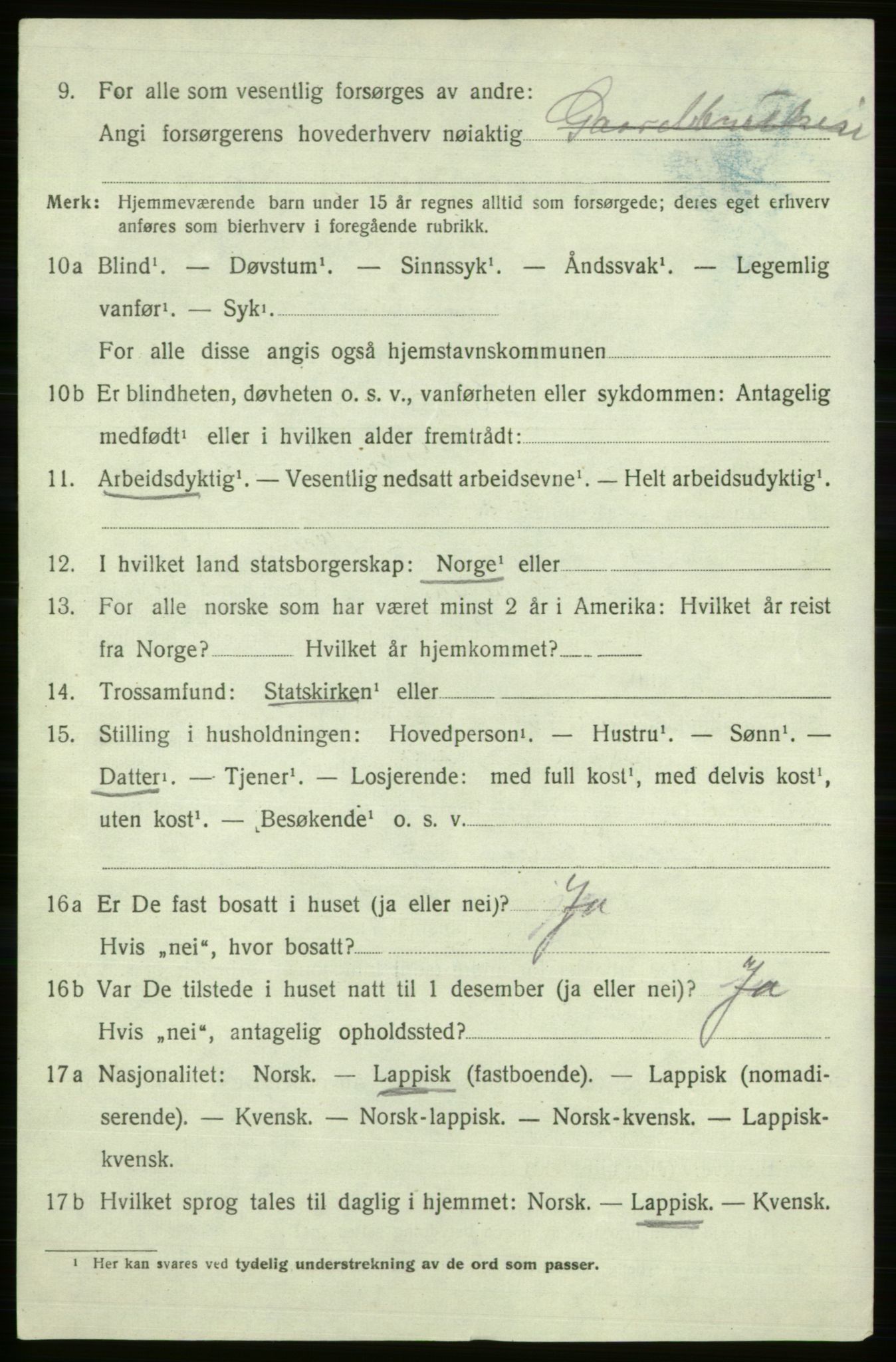 SATØ, 1920 census for Kistrand, 1920, p. 3073