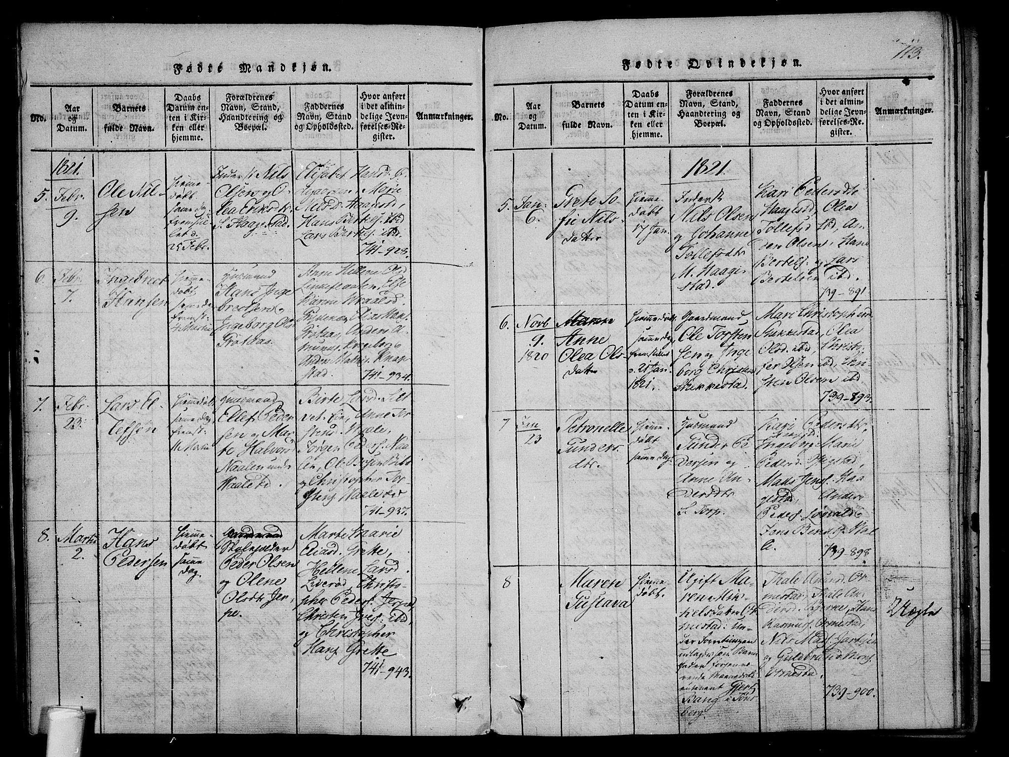 Våle kirkebøker, AV/SAKO-A-334/F/Fa/L0007: Parish register (official) no. I 7, 1814-1824, p. 112-113