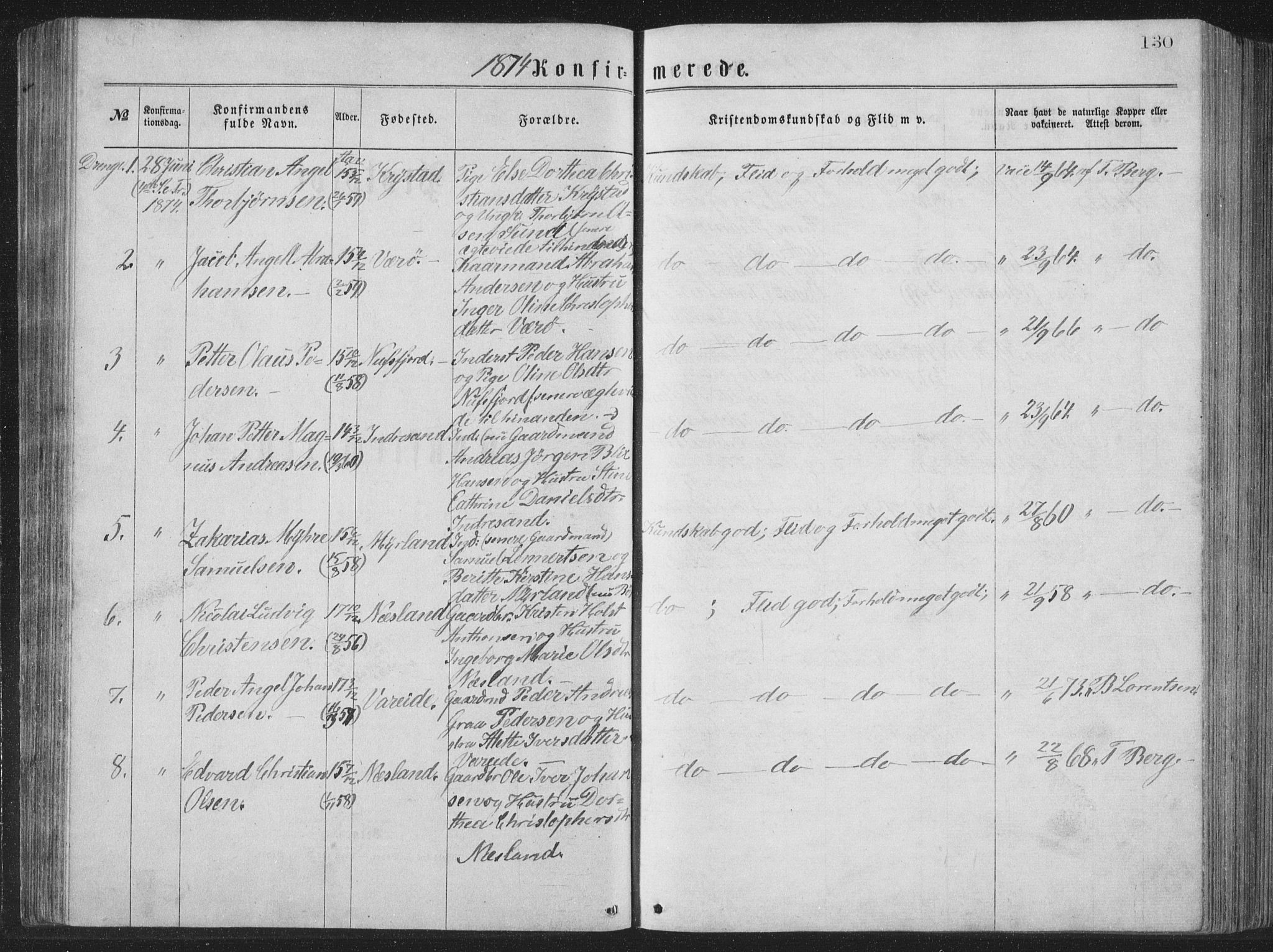 Ministerialprotokoller, klokkerbøker og fødselsregistre - Nordland, SAT/A-1459/885/L1213: Parish register (copy) no. 885C02, 1874-1892, p. 130