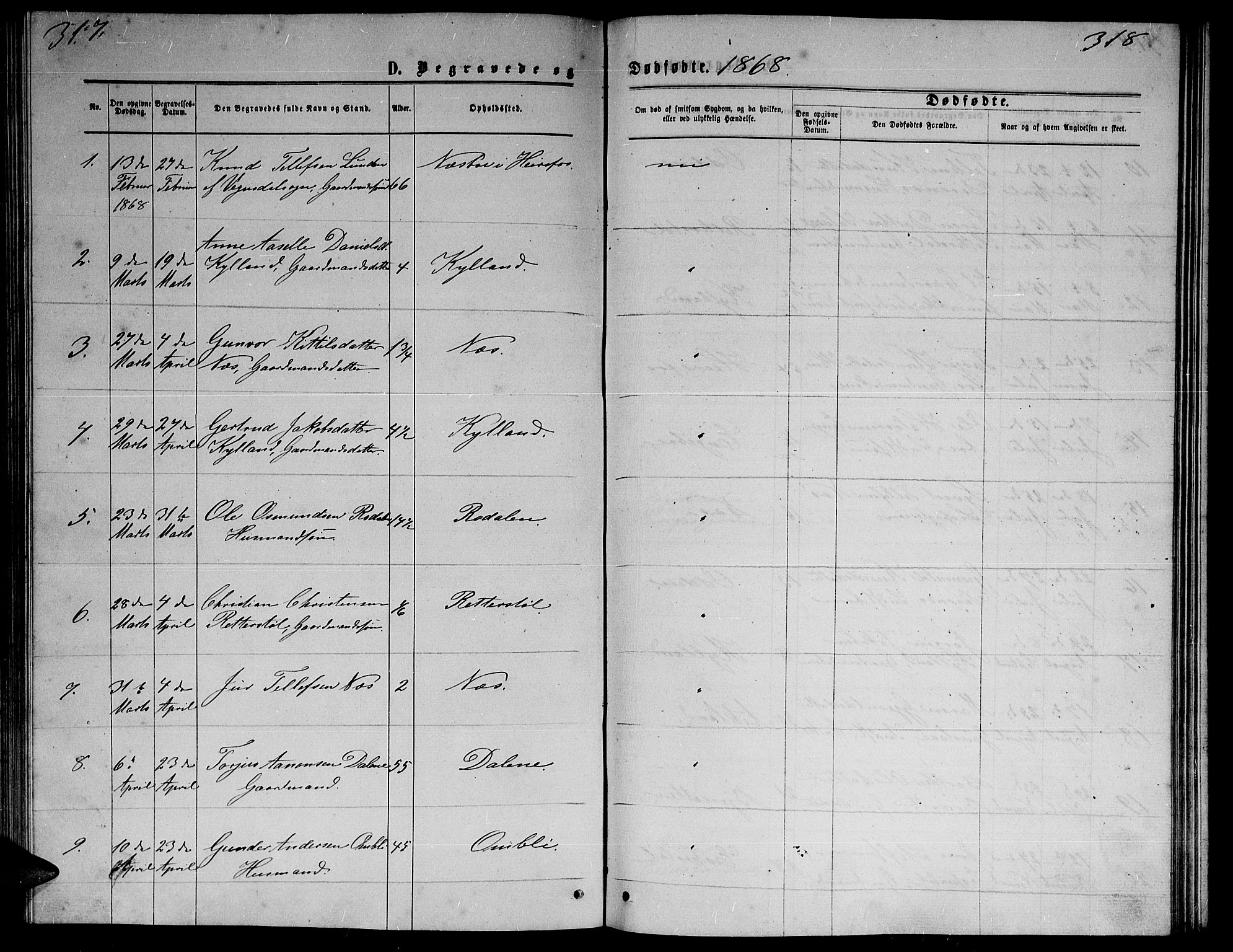 Herefoss sokneprestkontor, SAK/1111-0019/F/Fb/Fba/L0002: Parish register (copy) no. B 2, 1868-1886, p. 317-318