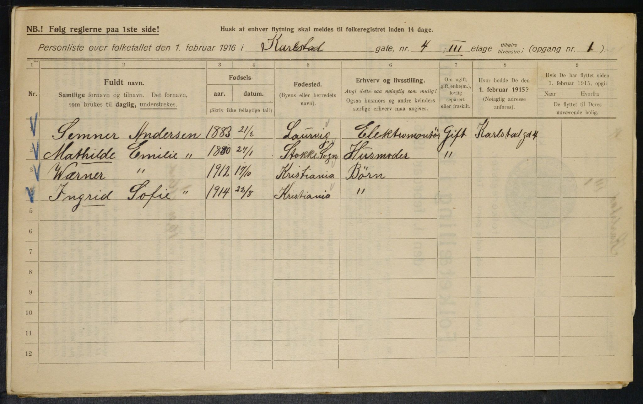 OBA, Municipal Census 1916 for Kristiania, 1916, p. 50005