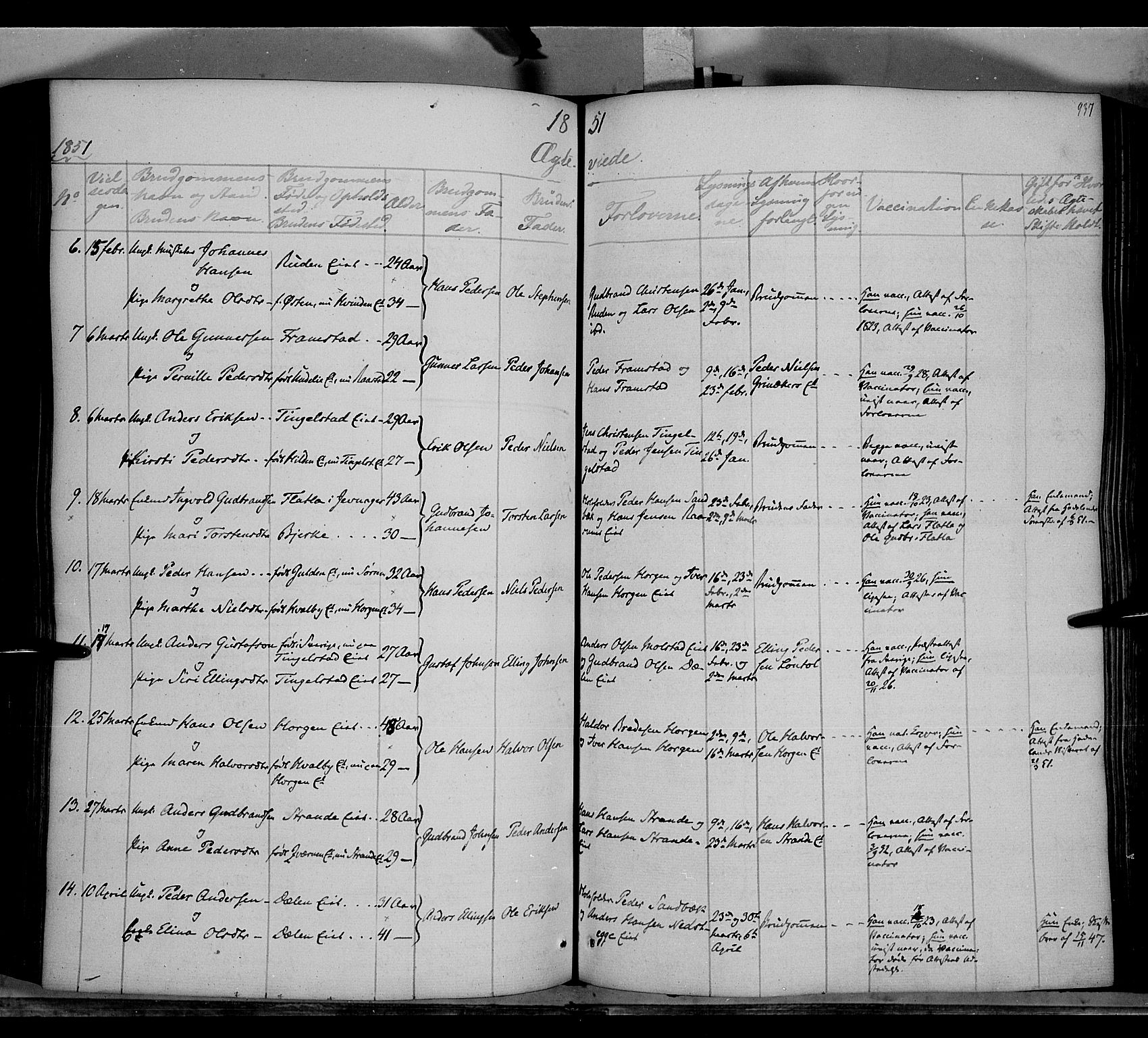 Gran prestekontor, SAH/PREST-112/H/Ha/Haa/L0011: Parish register (official) no. 11, 1842-1856, p. 936-937