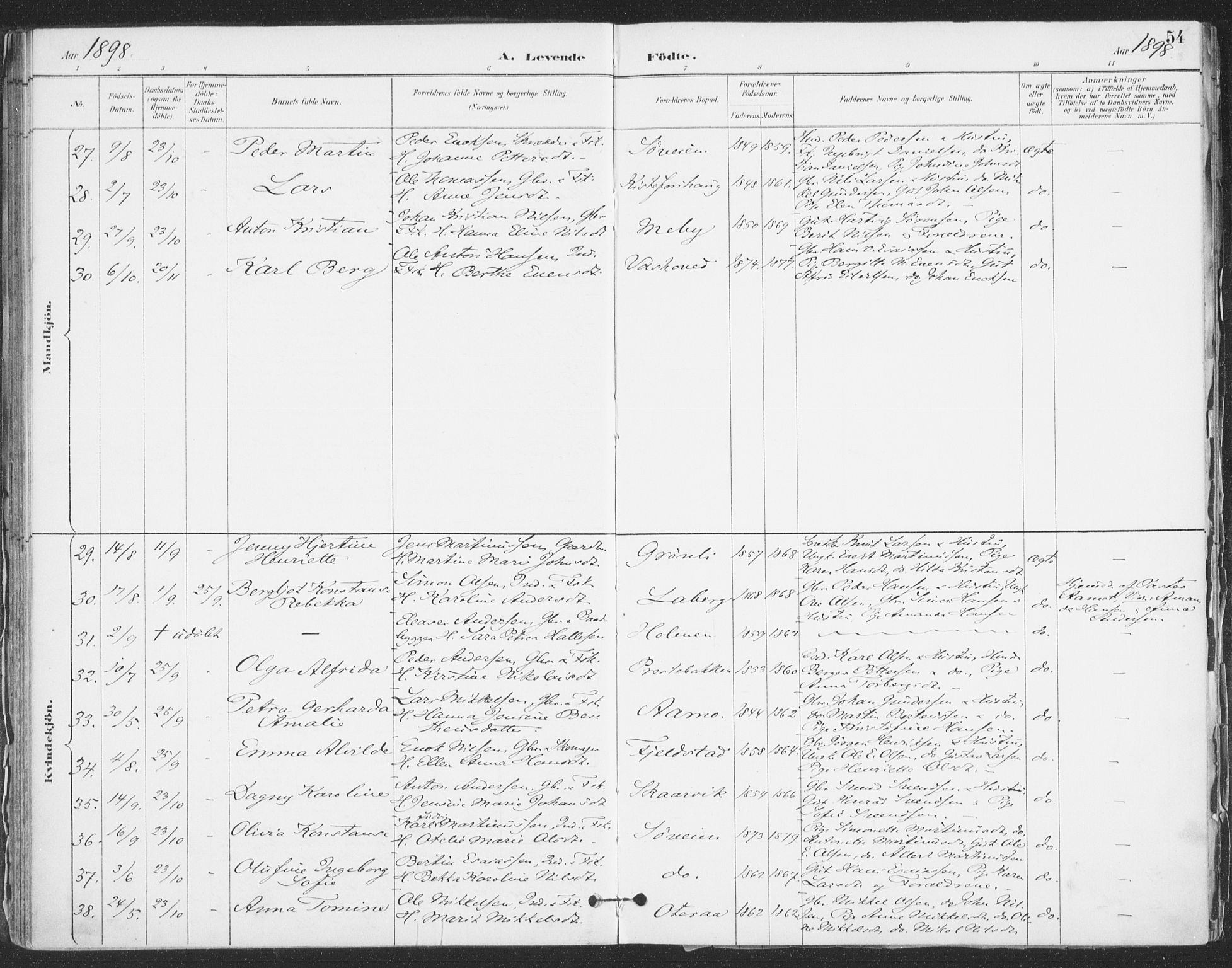 Ibestad sokneprestembete, AV/SATØ-S-0077/H/Ha/Haa/L0015kirke: Parish register (official) no. 15, 1888-1899, p. 54