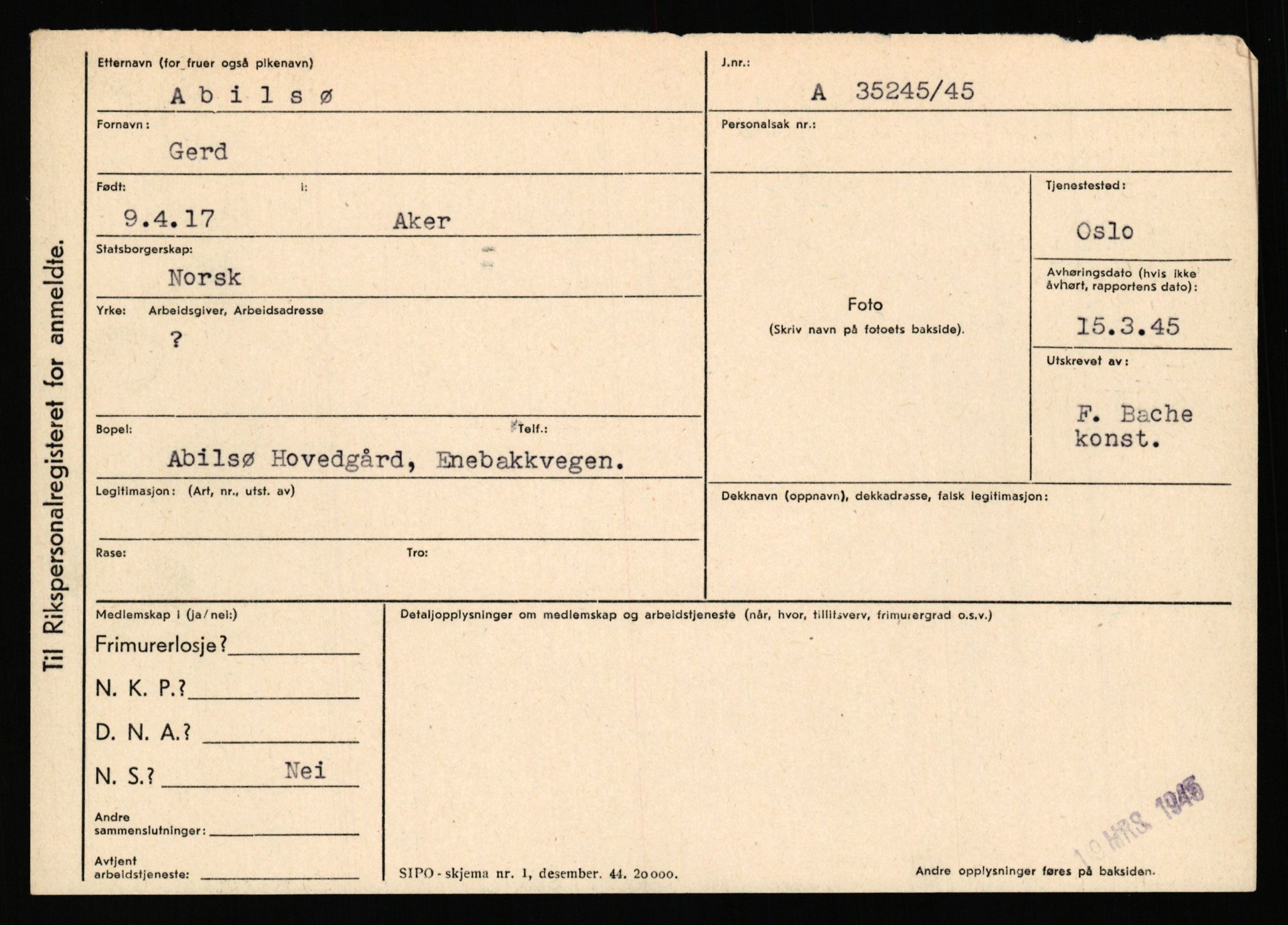 Statspolitiet - Hovedkontoret / Osloavdelingen, AV/RA-S-1329/C/Ca/L0001: Aabakken - Armann, 1943-1945, p. 970