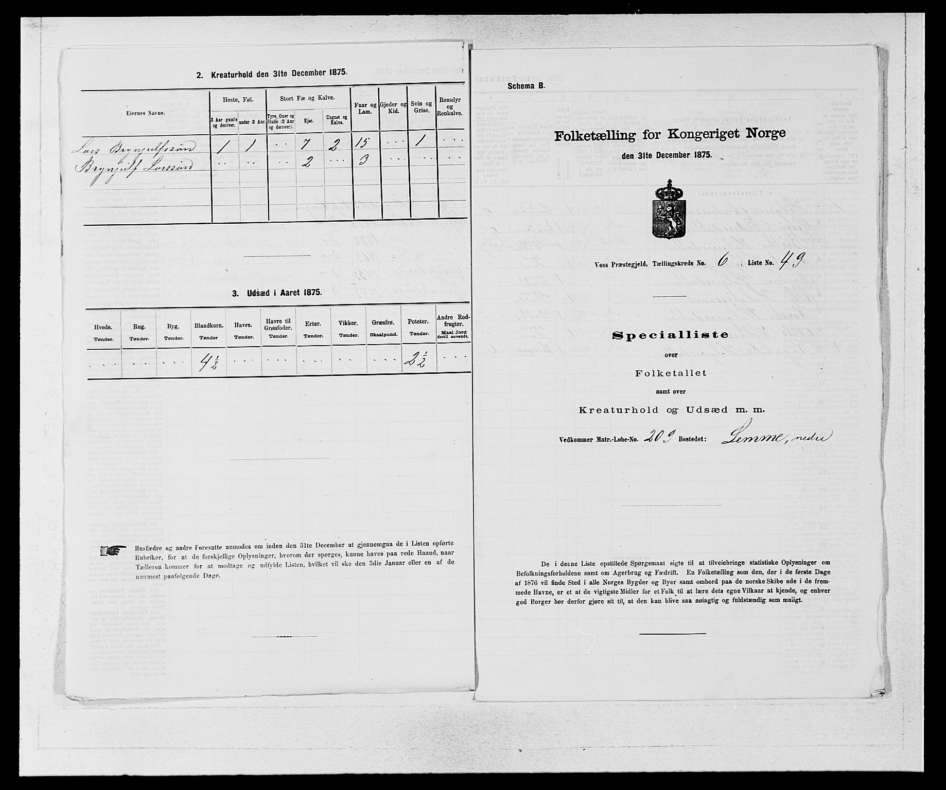 SAB, 1875 census for 1235P Voss, 1875, p. 797