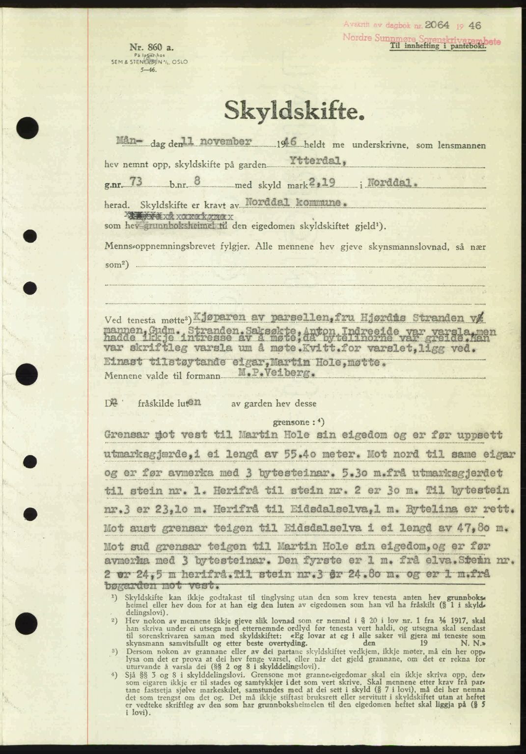 Nordre Sunnmøre sorenskriveri, AV/SAT-A-0006/1/2/2C/2Ca: Mortgage book no. A23, 1946-1947, Diary no: : 2064/1946