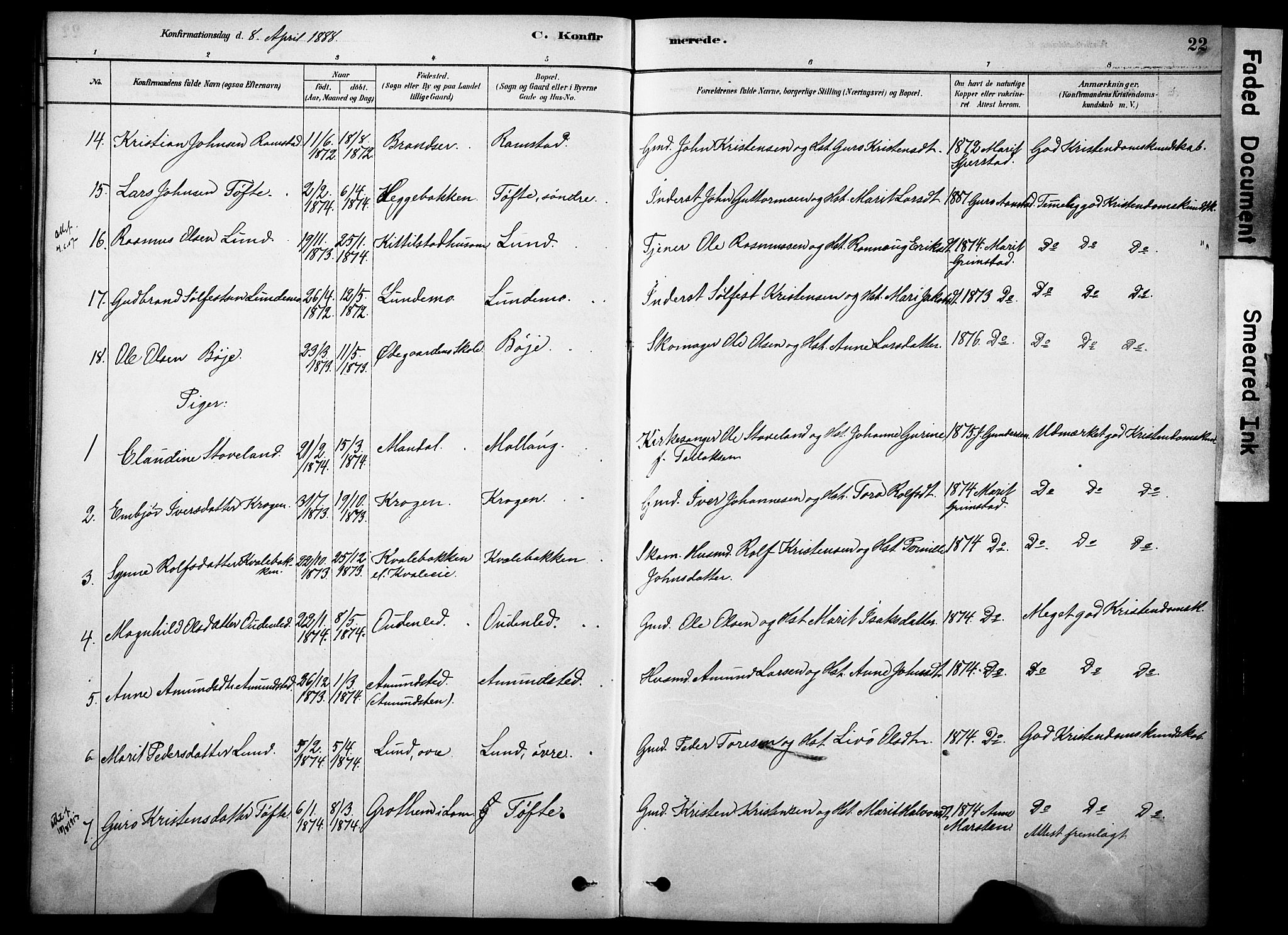 Skjåk prestekontor, SAH/PREST-072/H/Ha/Haa/L0002: Parish register (official) no. 2, 1878-1907, p. 22