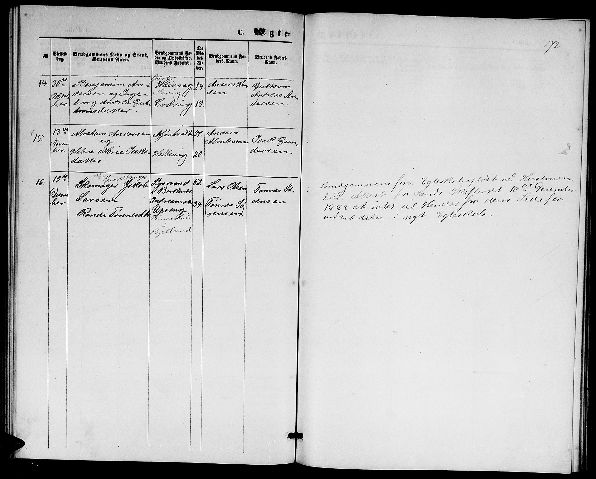 Høvåg sokneprestkontor, AV/SAK-1111-0025/F/Fb/L0003: Parish register (copy) no. B 3, 1870-1882, p. 172